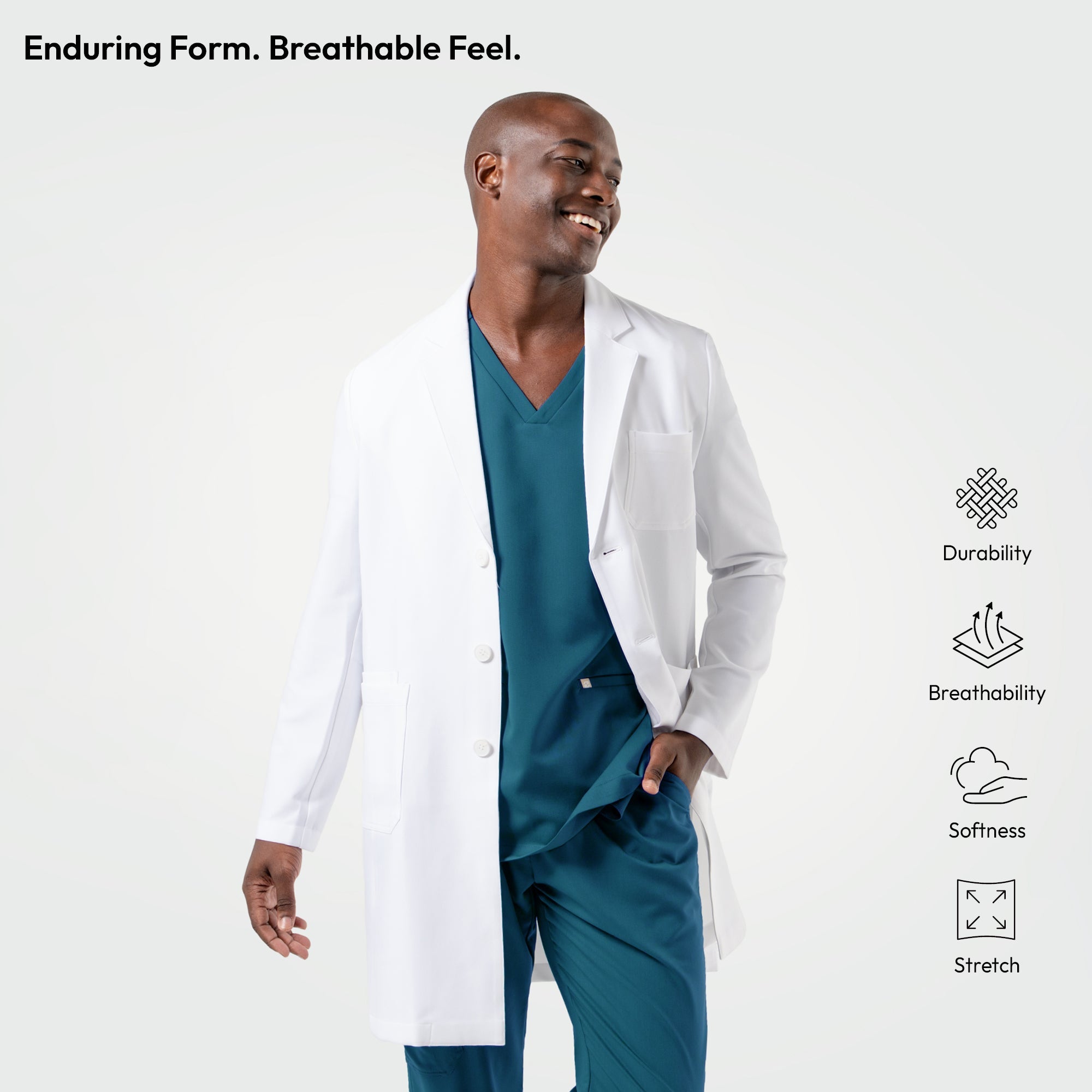 Zenir | Men's Standard Long Lab Coat LCM-301 - White