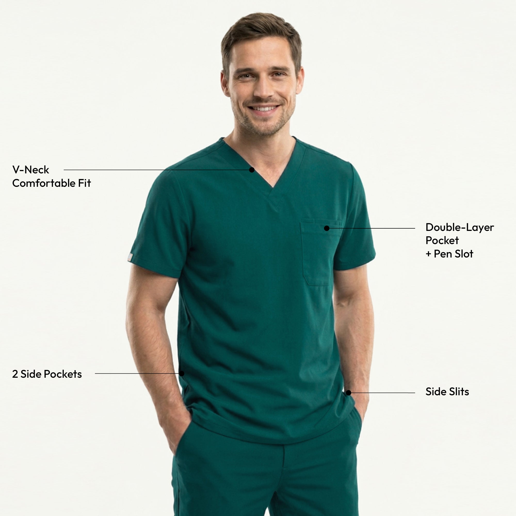 Zenir | Men's 3-Pocket Scrub Top - Pine Green