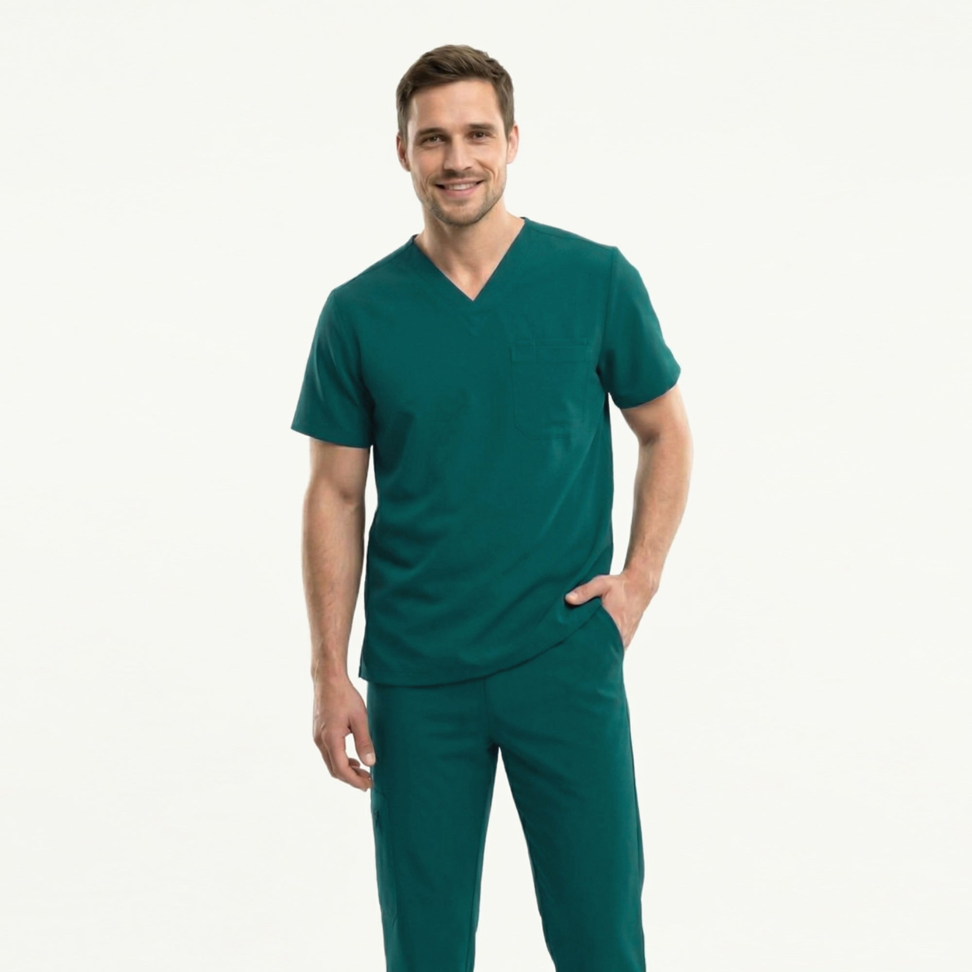 Zenir | Men's 3-Pocket Scrub Top - Pine Green