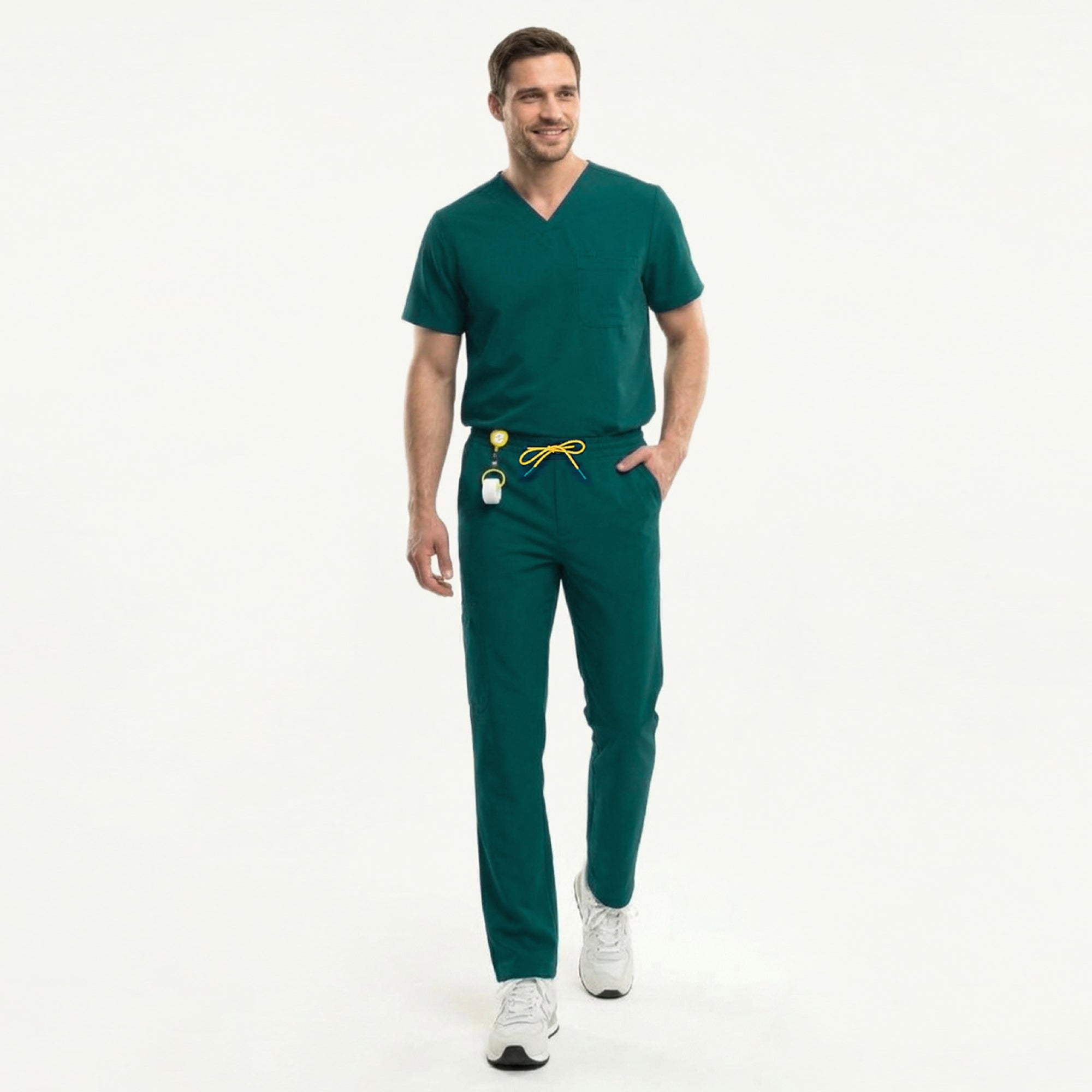 Zenir | Men's 3-Pocket Scrub Top - Pine Green