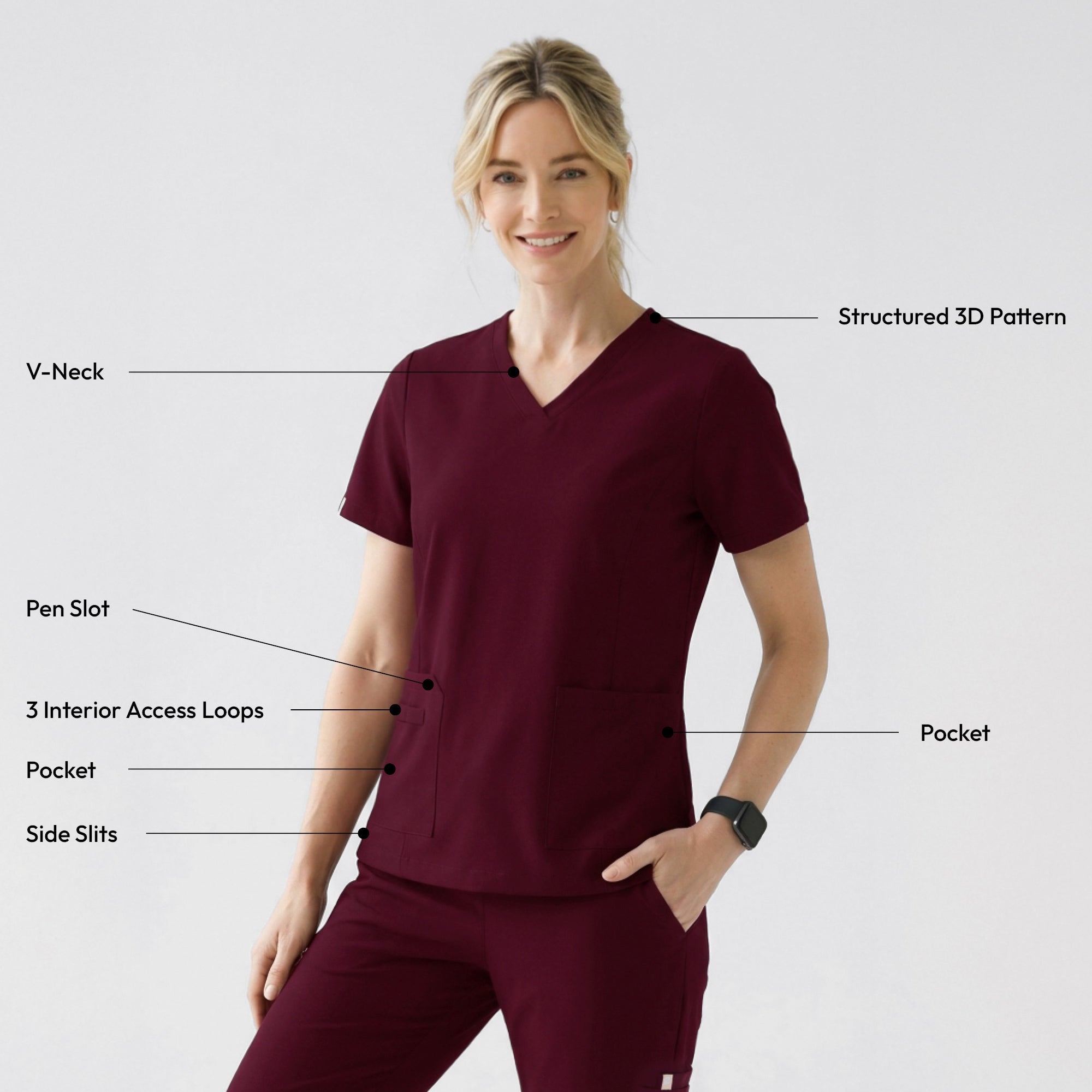 Zenir | Women's VersaPocket Scrub Top - Burgundy