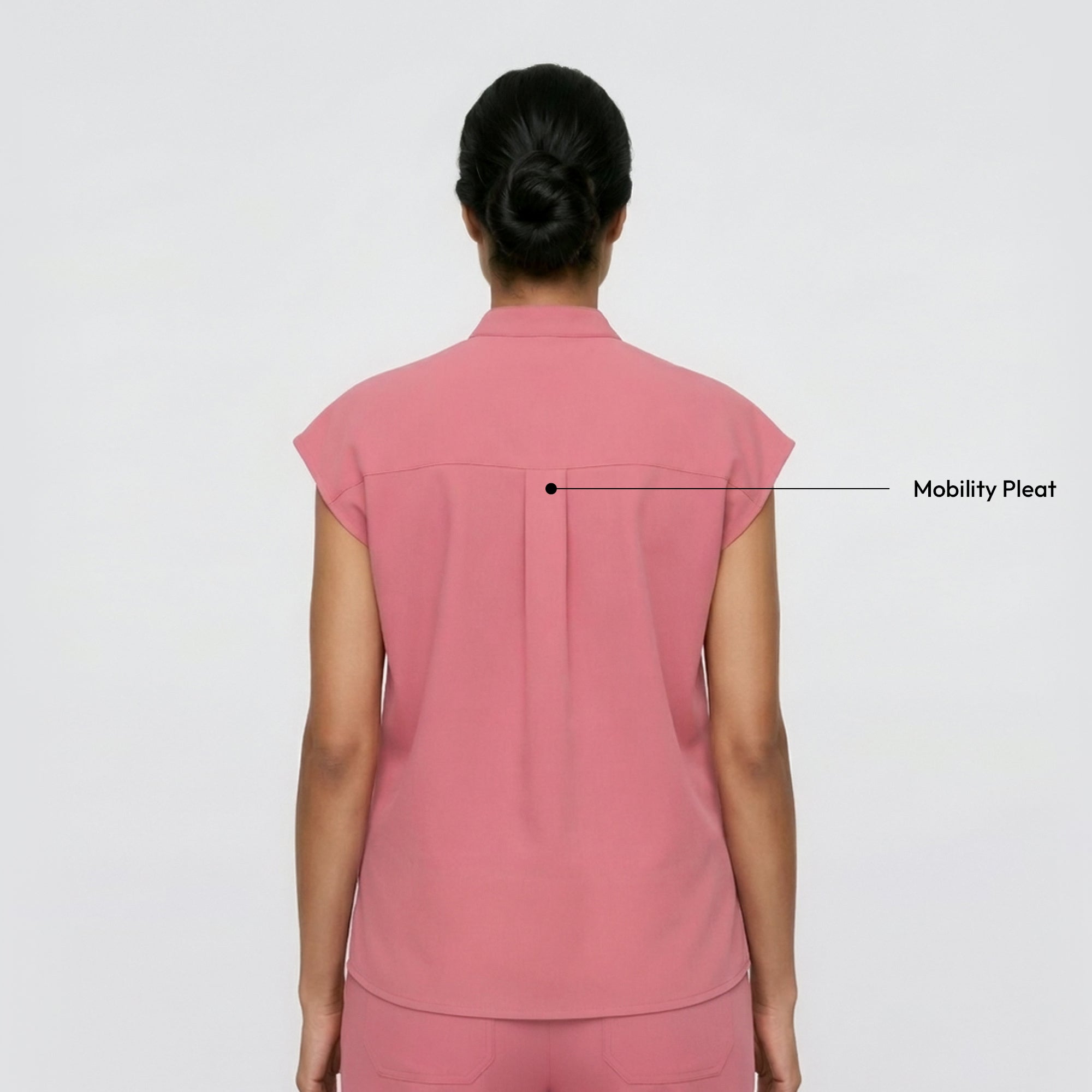 Zenir | Women's Mandarin Collar Scrub Top - Coral Pink