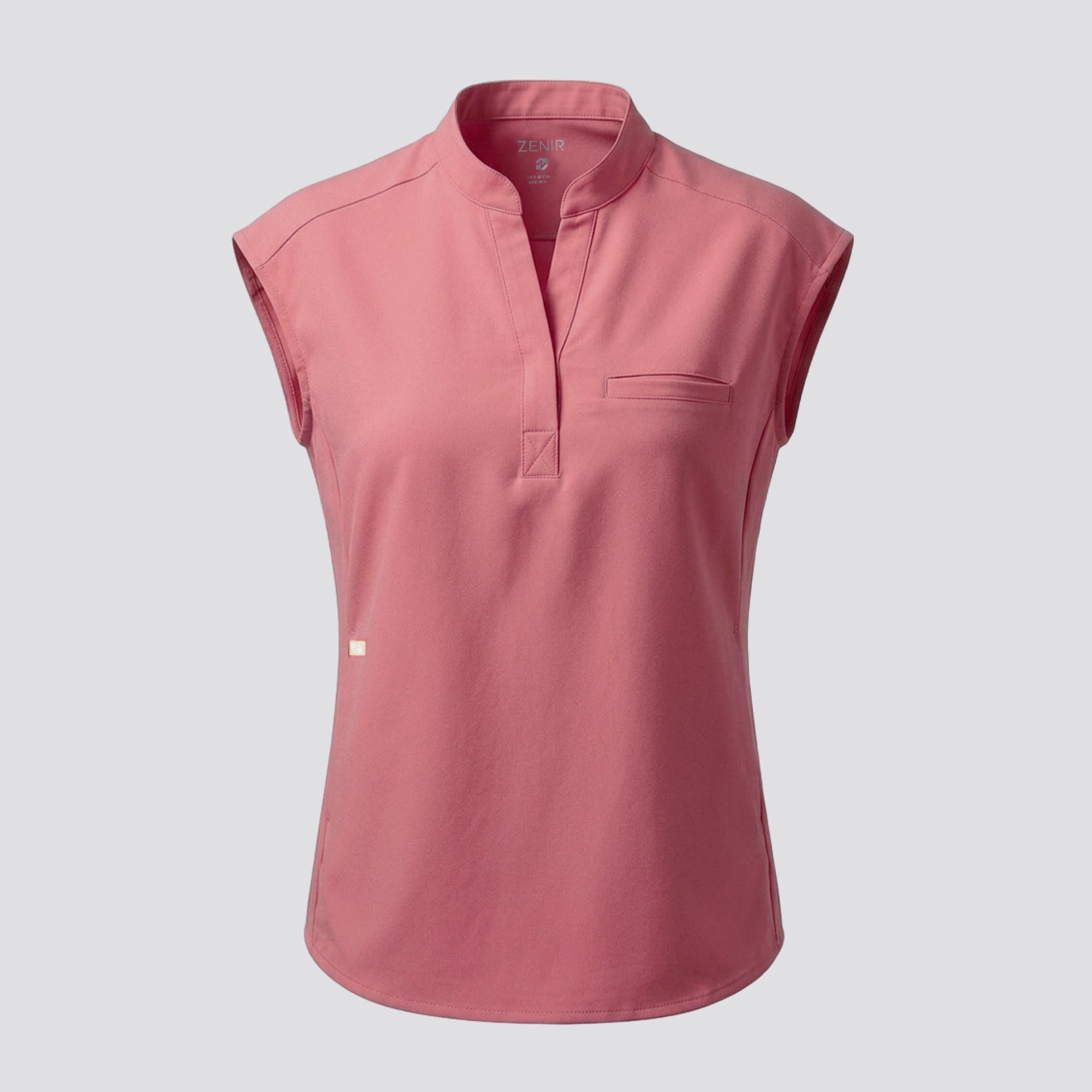 Zenir | Women's Mandarin Collar Scrub Top - Coral Pink