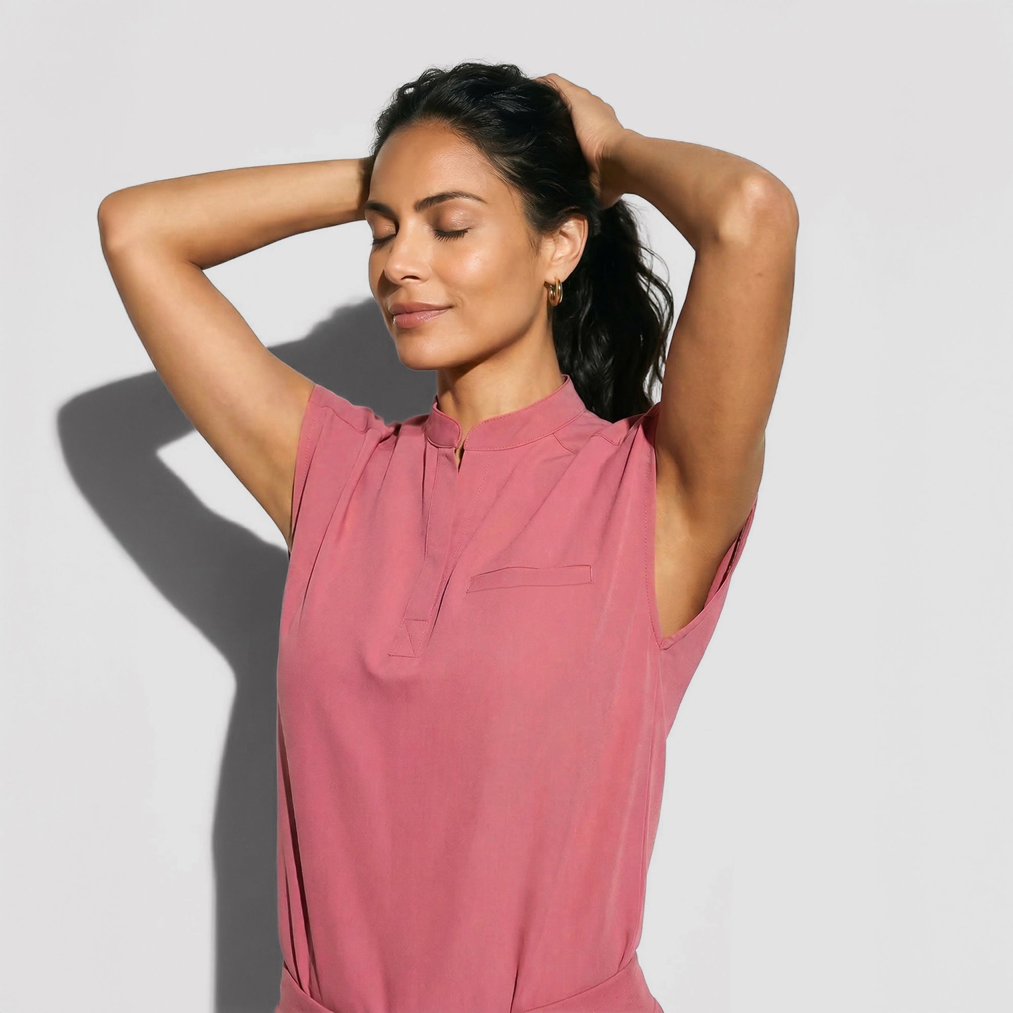 Zenir | Women's Mandarin Collar Scrub Top - Coral Pink
