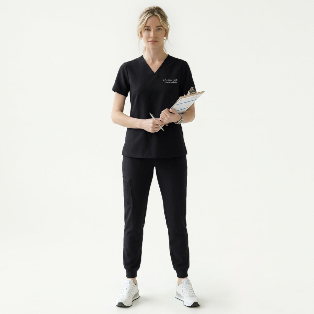Zenir | Women's Double Pocket Scrub Top - Eco Navy