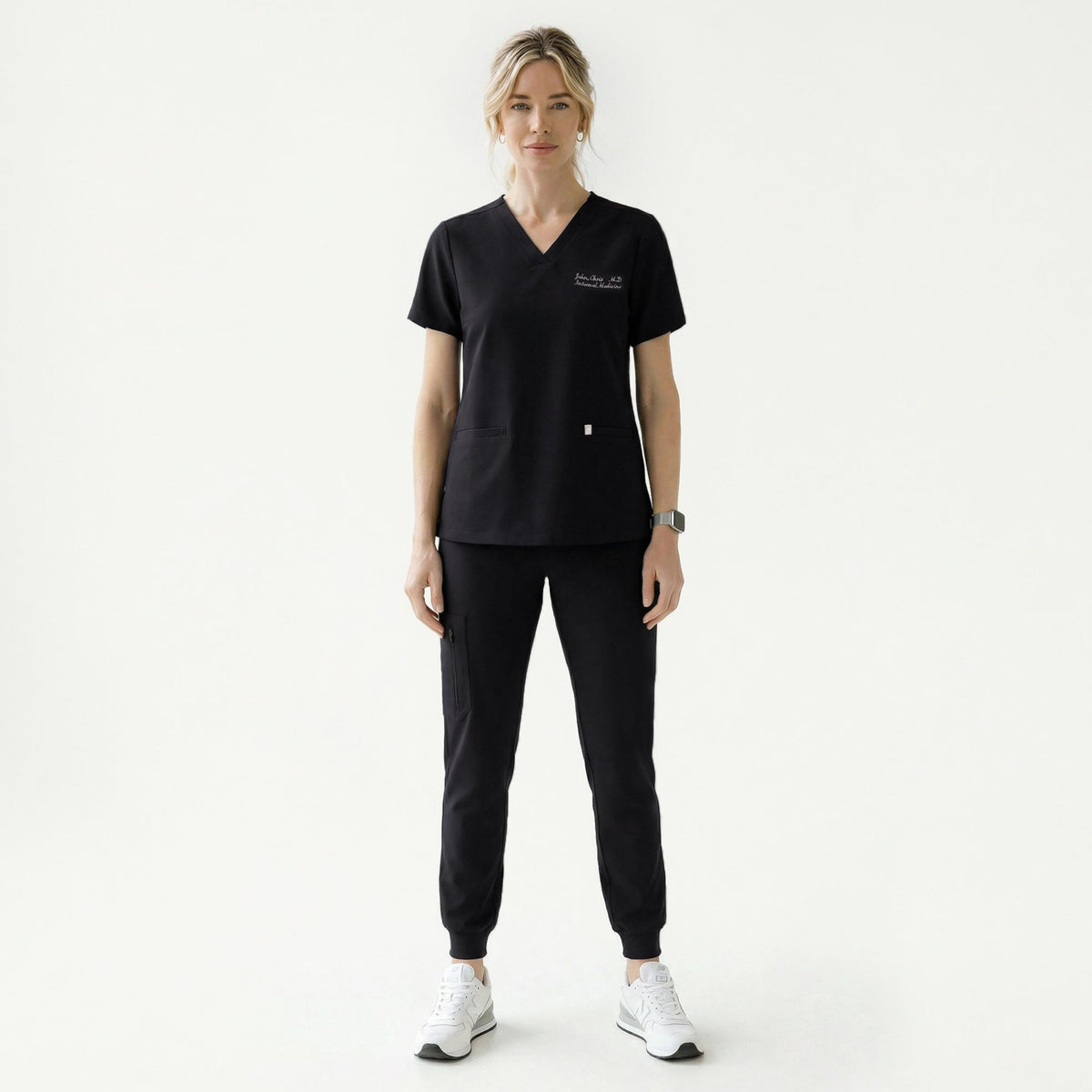 Zenir | Women's Double Pocket Scrub Top - Eco Navy
