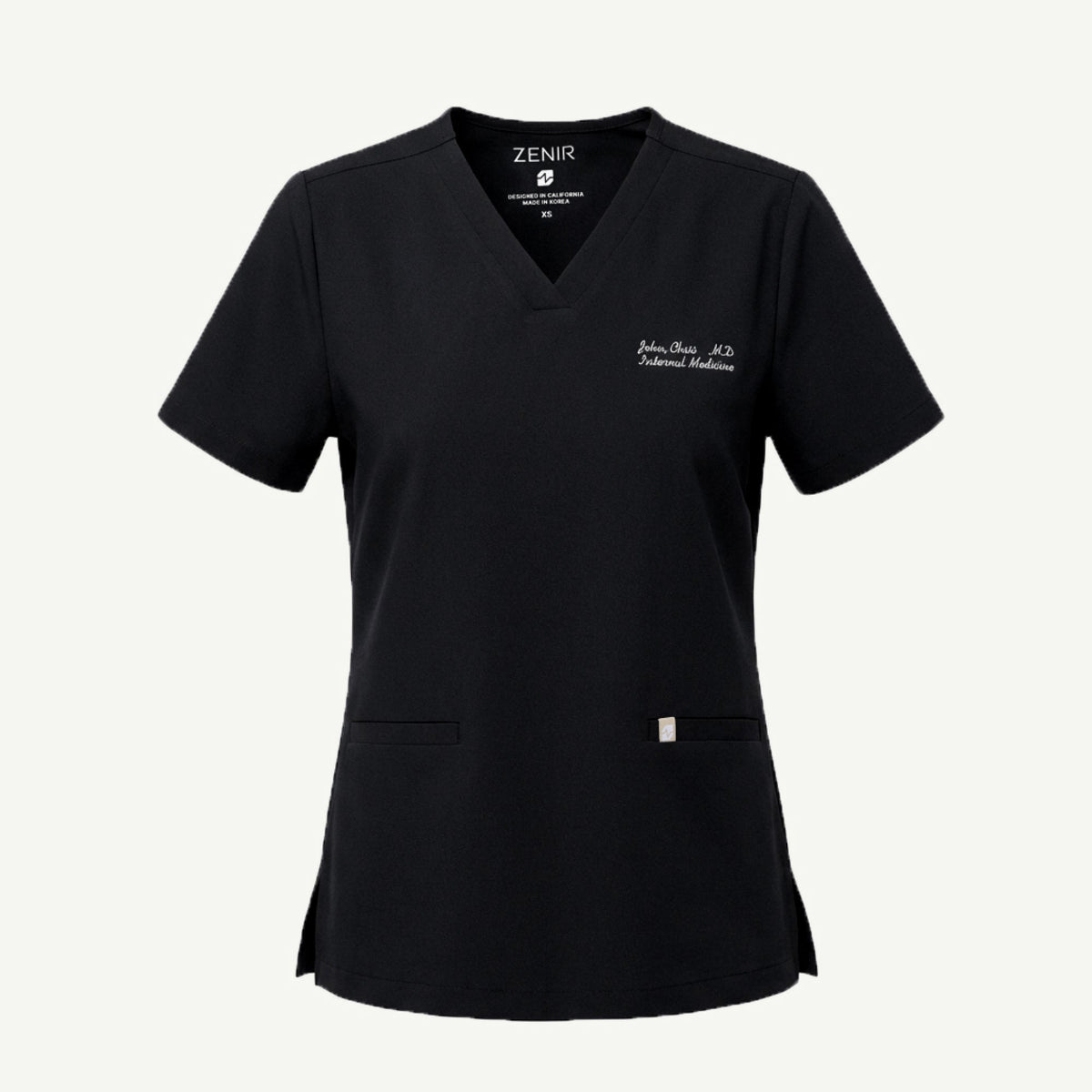 Zenir | Women's Double Pocket Scrub Top - Eco Navy