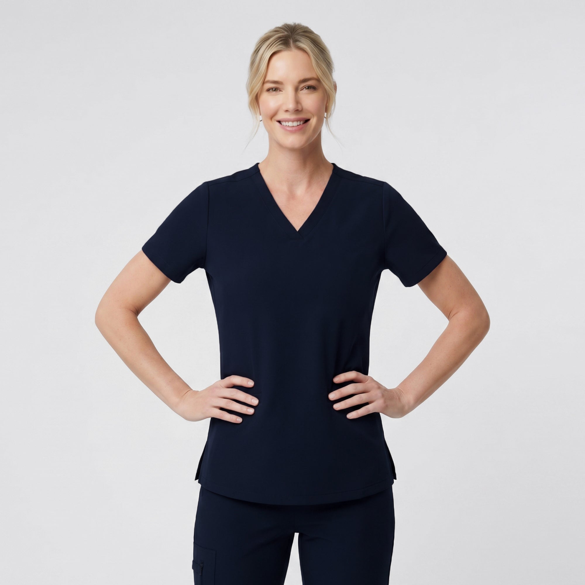 Zenir | Women's Double Pocket Scrub Top - Eco Navy