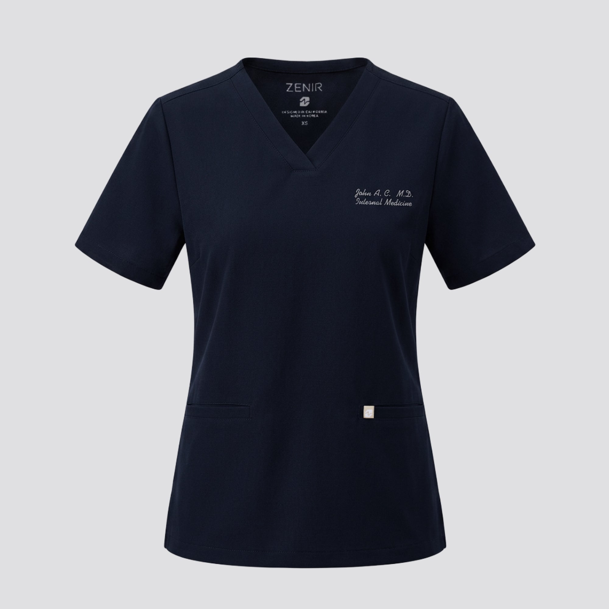Zenir | Women's Double Pocket Scrub Top - Eco Navy