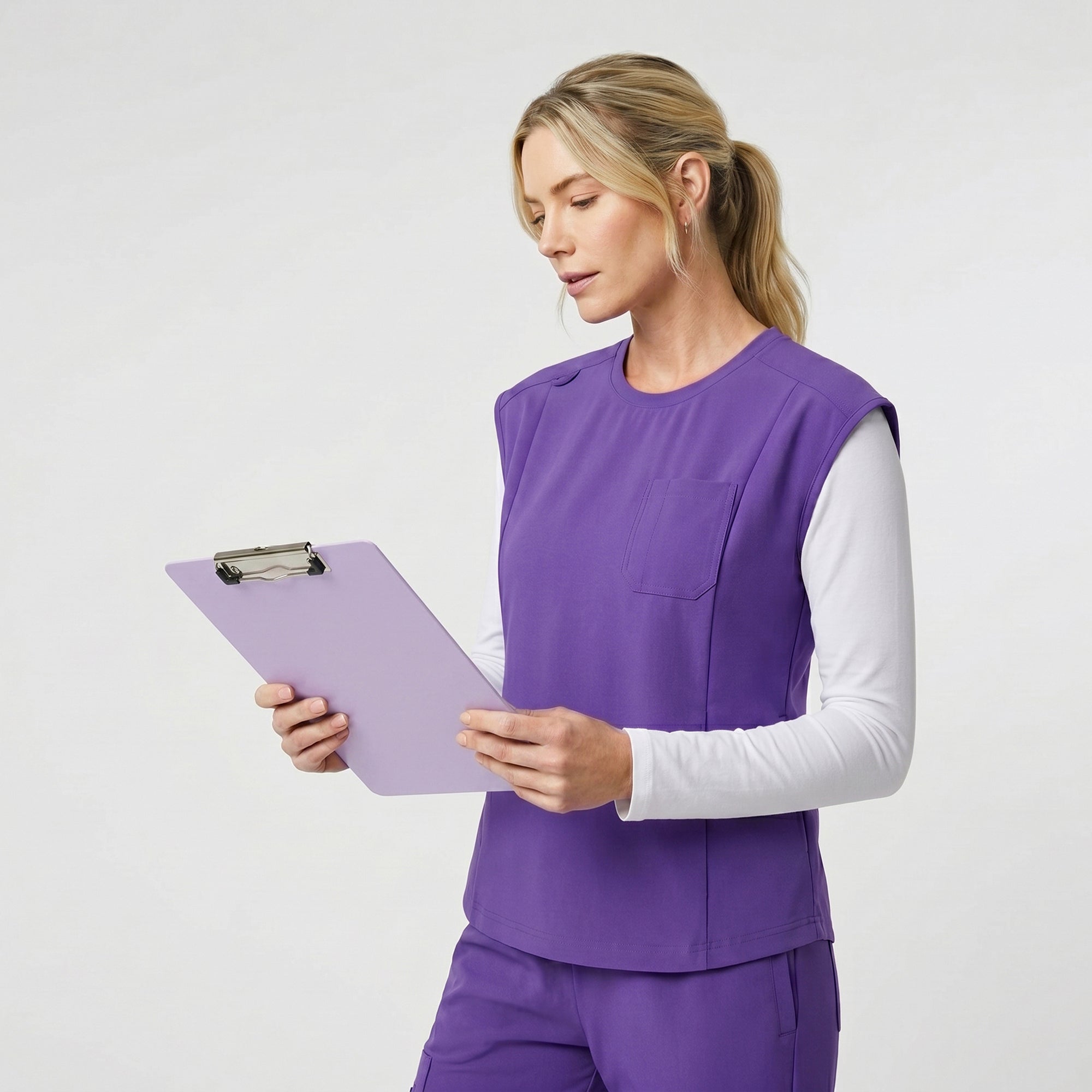 Zenir | Women's Soft Stretch Crewneck Scrub Top - Eggplant