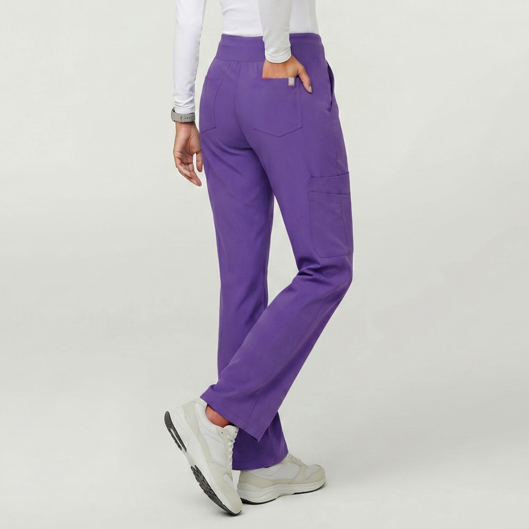 Zenir | Women's Soft Stretch High Waisted Flare Scrub Pants - Eggplant