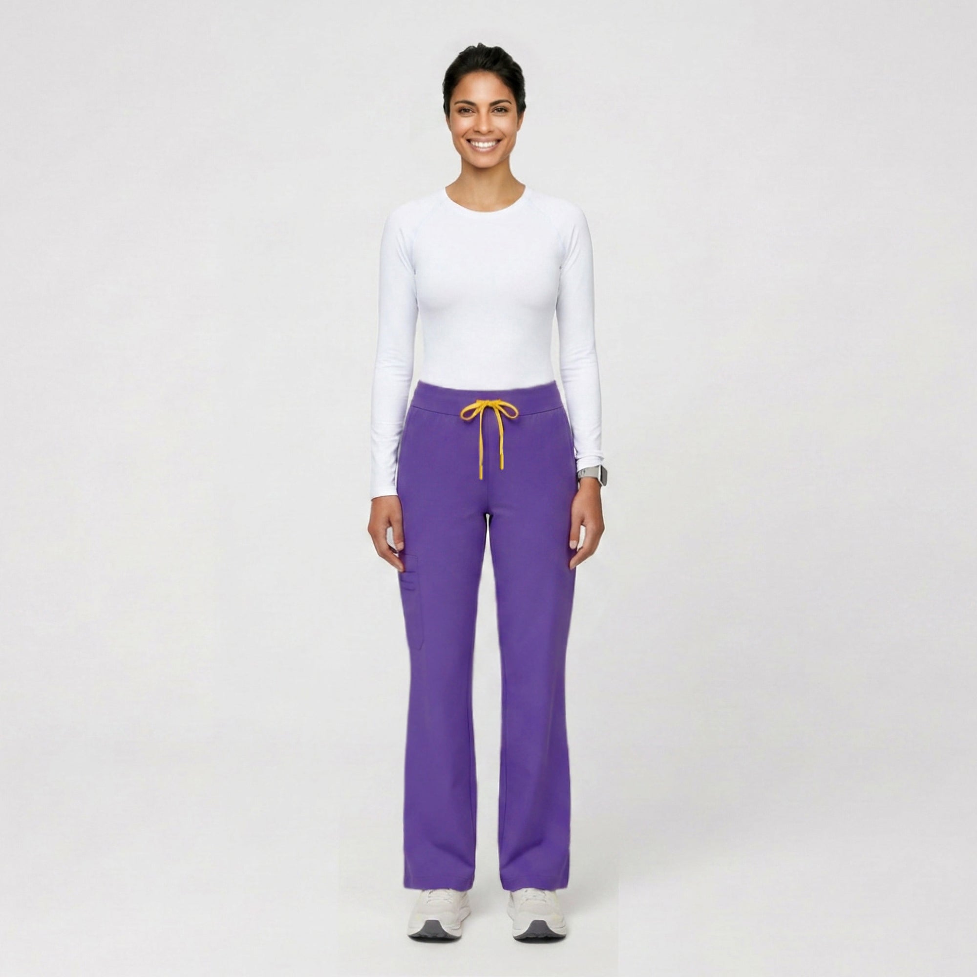 Zenir | Women's Soft Stretch High Waisted Flare Scrub Pants - Eggplant