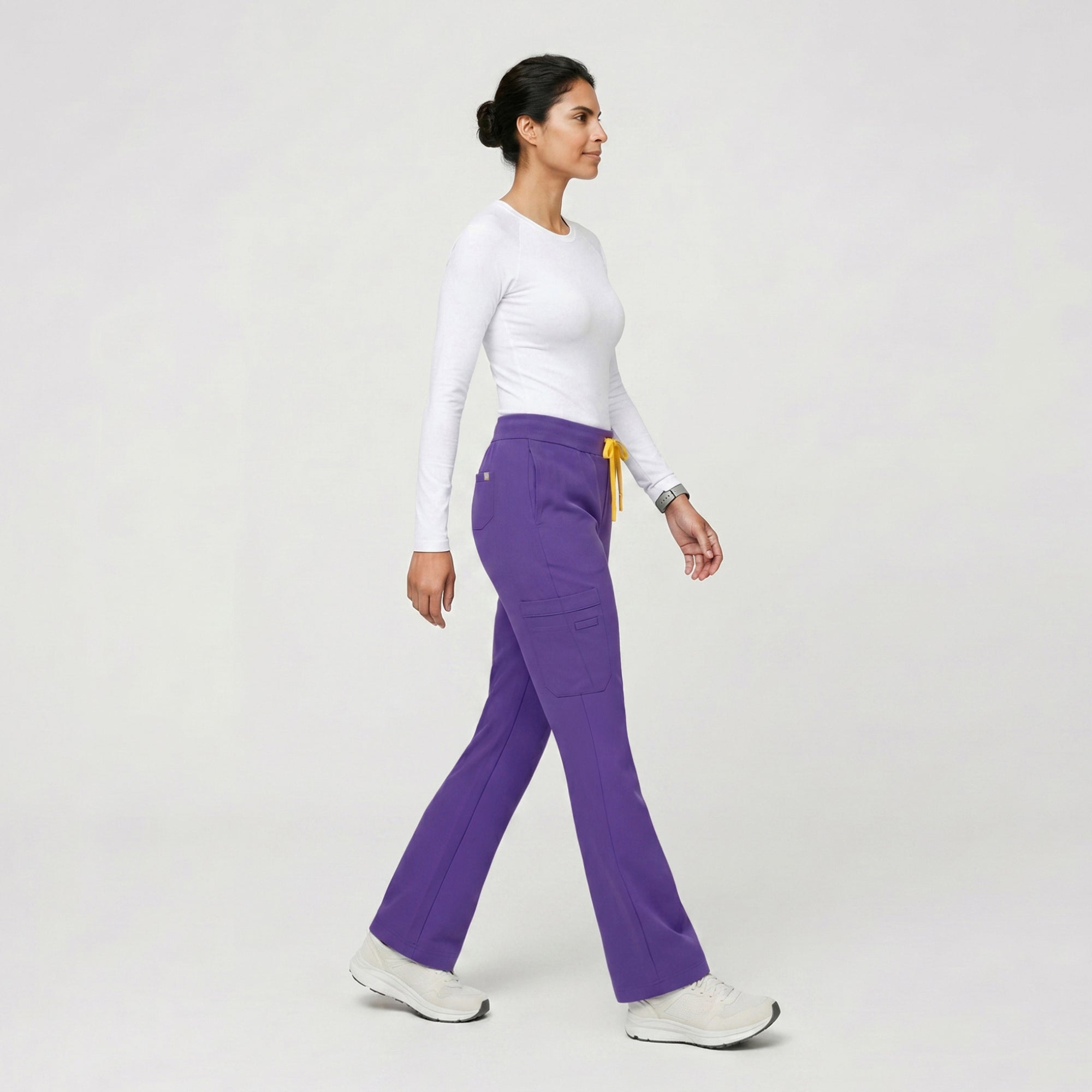 Zenir | Women's Soft Stretch High Waisted Flare Scrub Pants - Eggplant