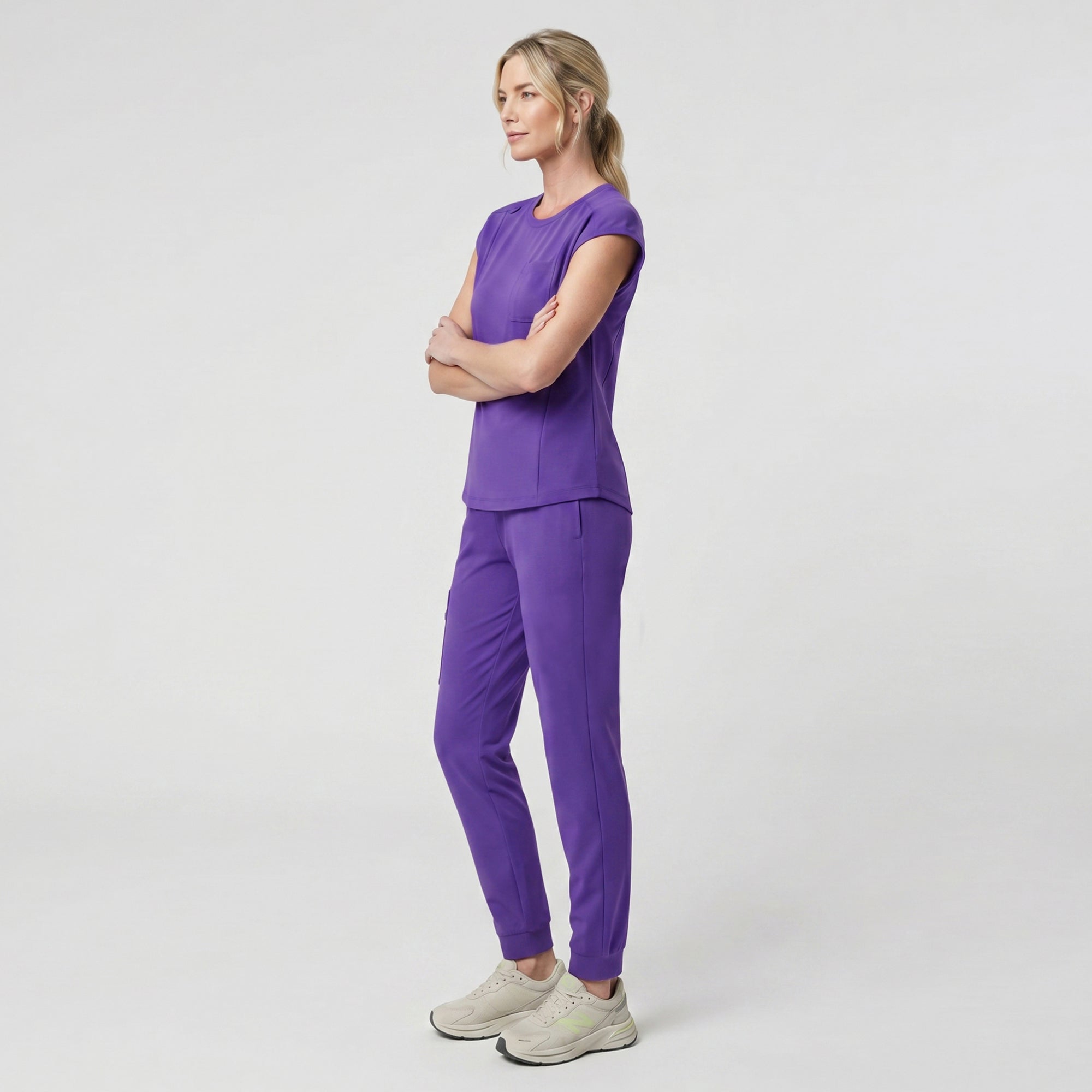 Zenir | Women's Soft Stretch High Waisted Jogger Scrub Pants - Eggplant