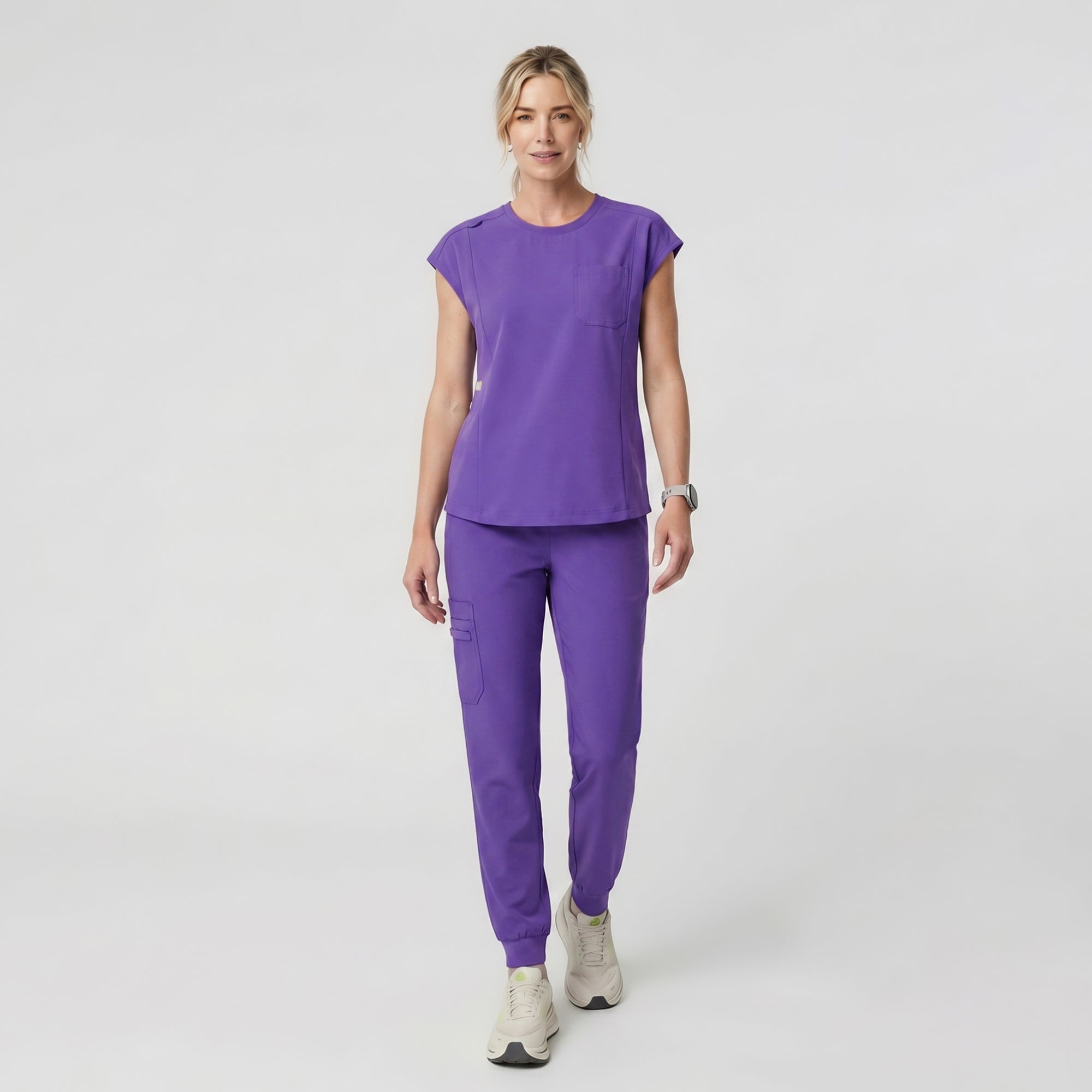 Zenir | Women's Soft Stretch High Waisted Jogger Scrub Pants - Eggplant
