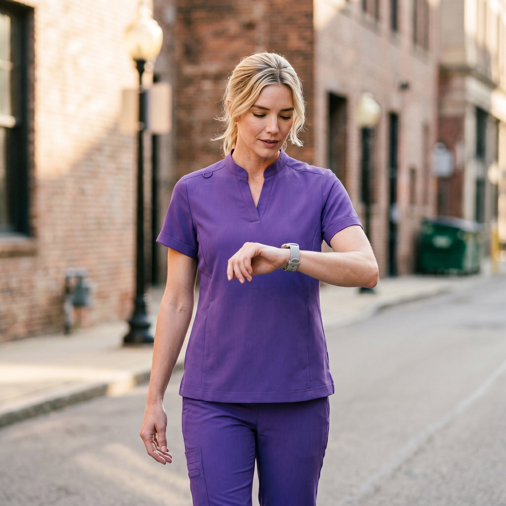 Zenir | Women's Soft Stretch Notched Scrub Top - Eggplant