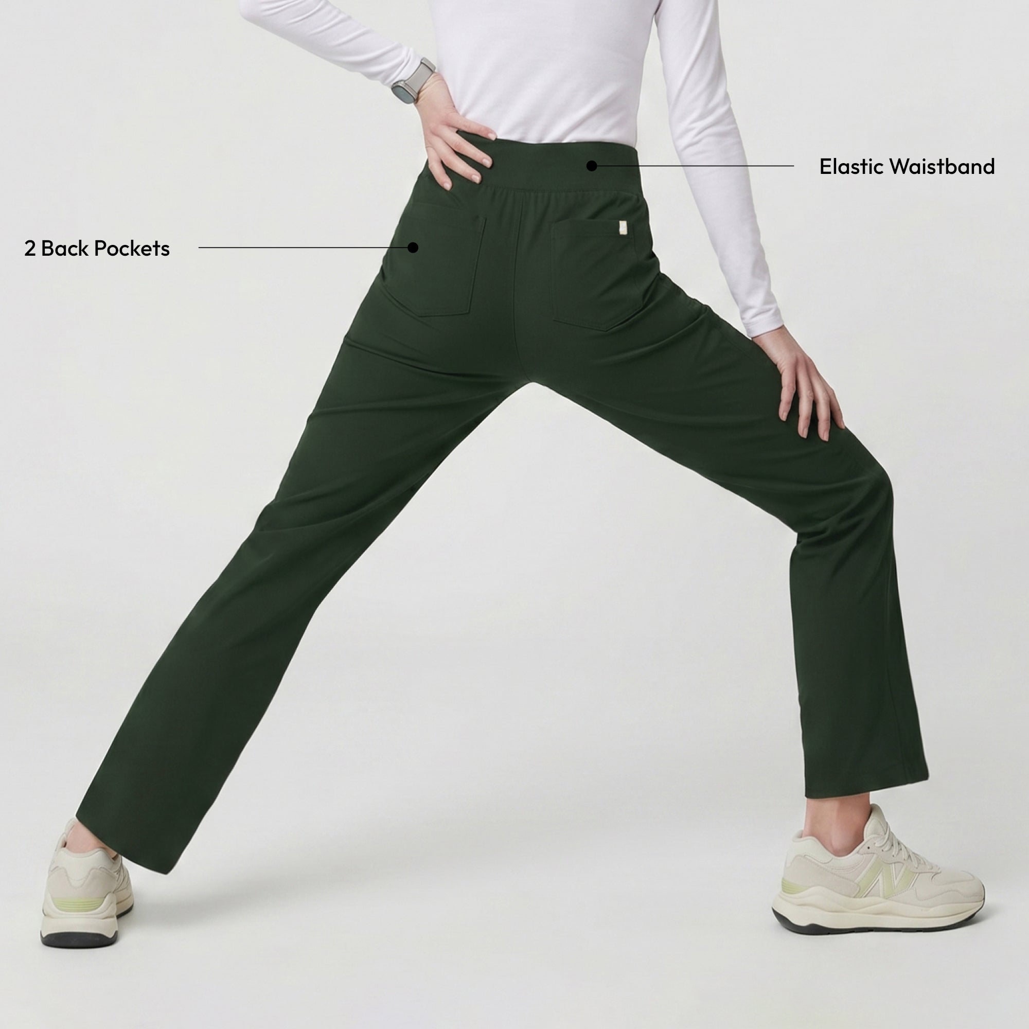 Zenir | Women's Soft Stretch High Waisted Flare Scrub Pants - Olive Green