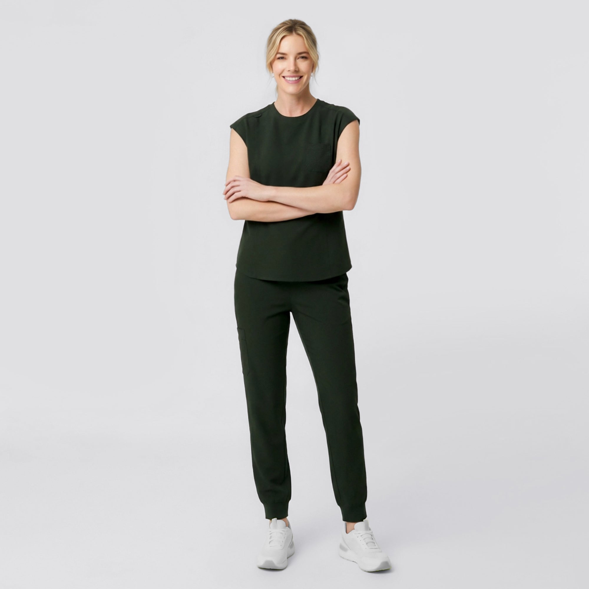 Zenir | Women's Soft Stretch High Waisted Jogger Scrub Pants - Olive Green