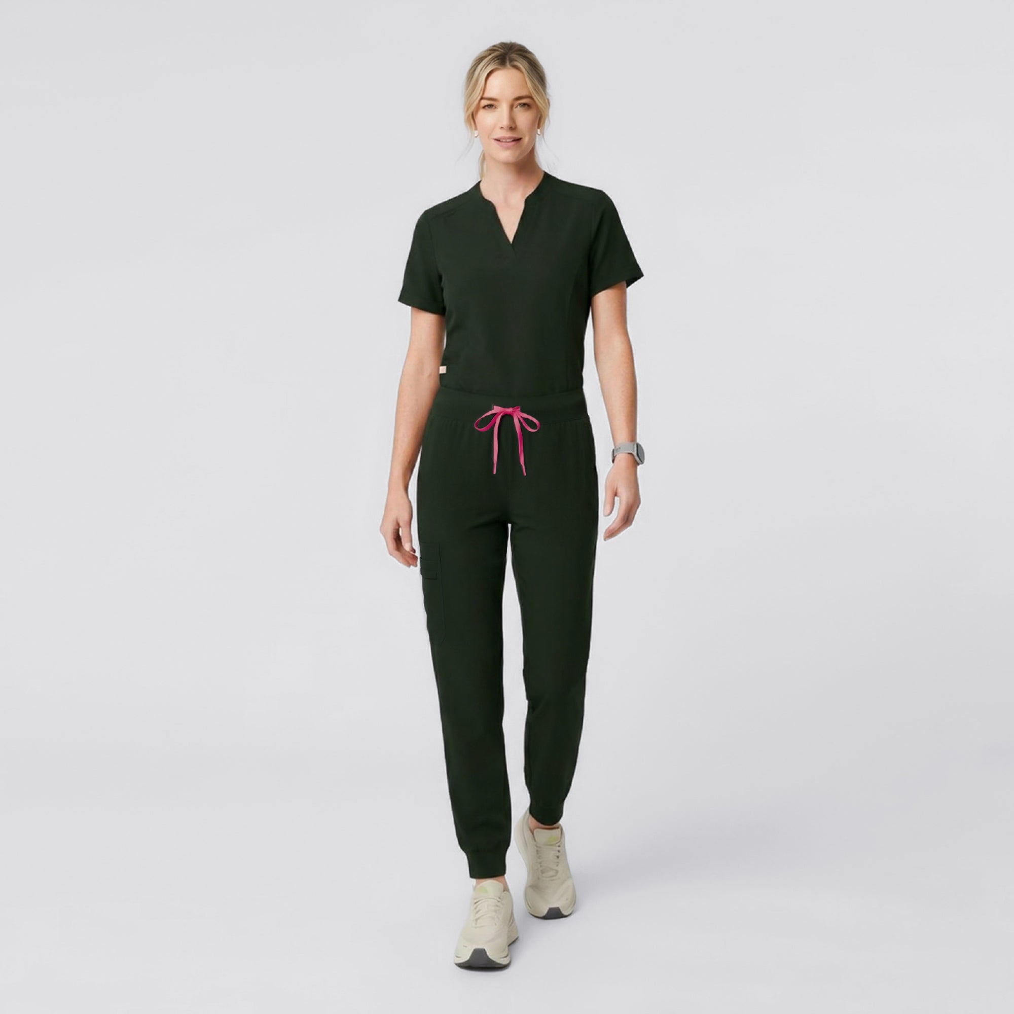 Zenir | Women's Soft Stretch Notched Scrub Top - Olive Green
