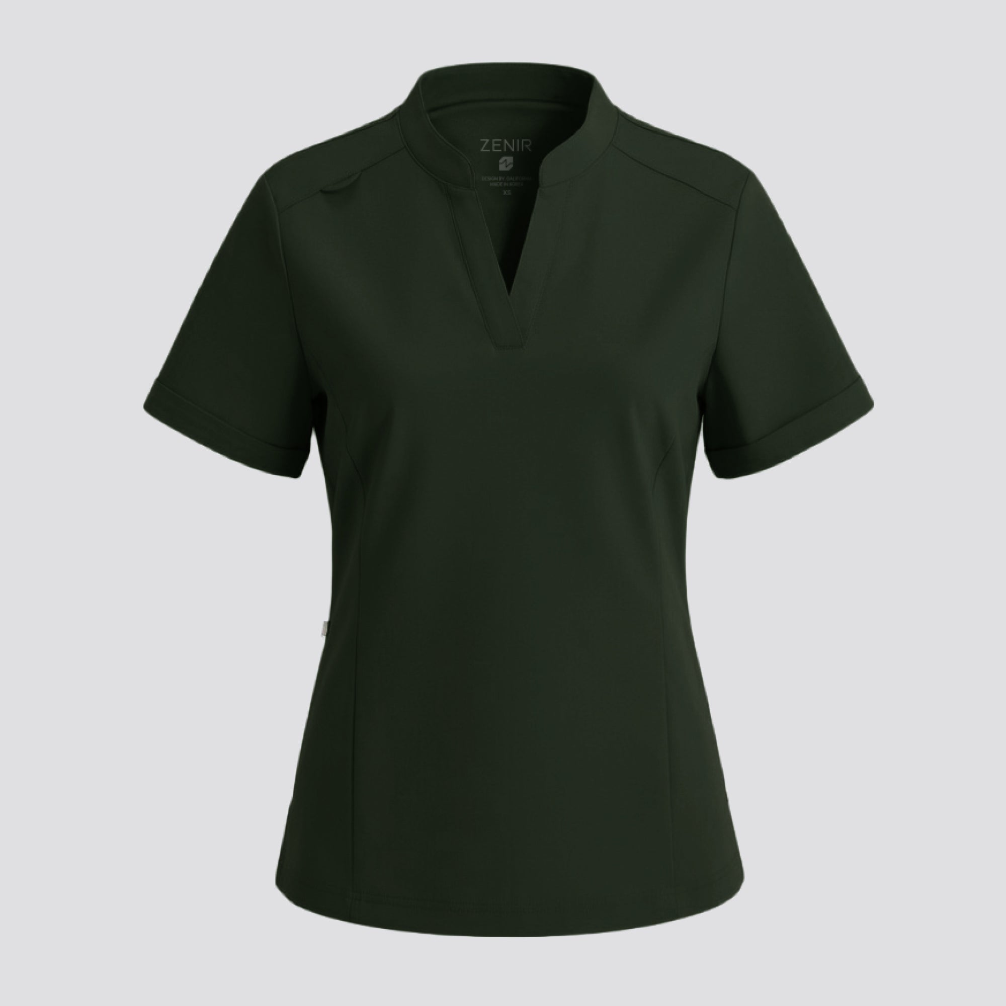 Zenir | Women's Soft Stretch Notched Scrub Top - Olive Green