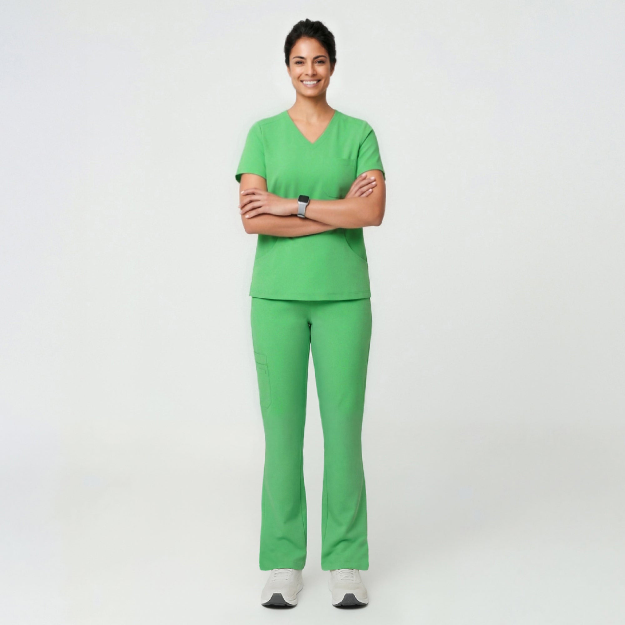 Zenir | Women's Soft Stretch High Waisted Flare Scrub Pants - Pistachio Green