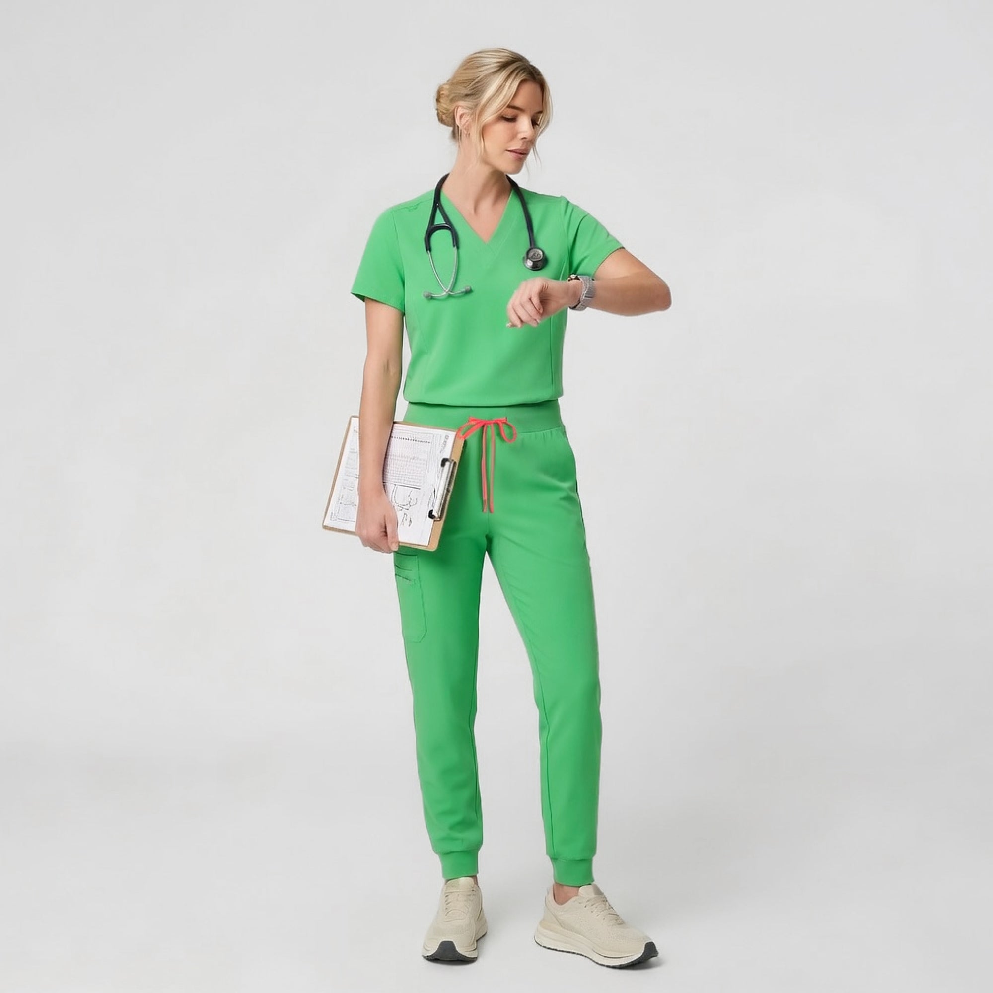 Zenir | Women's Soft Stretch High Waisted Jogger Scrub Pants - Pistachio Green