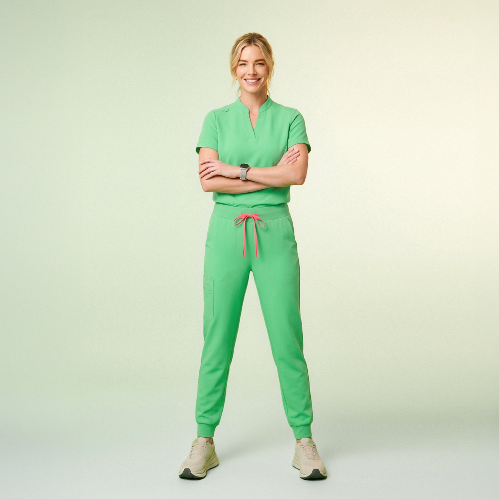 Zenir | Women's Soft Stretch Notched Scrub Top - Pistachio Green