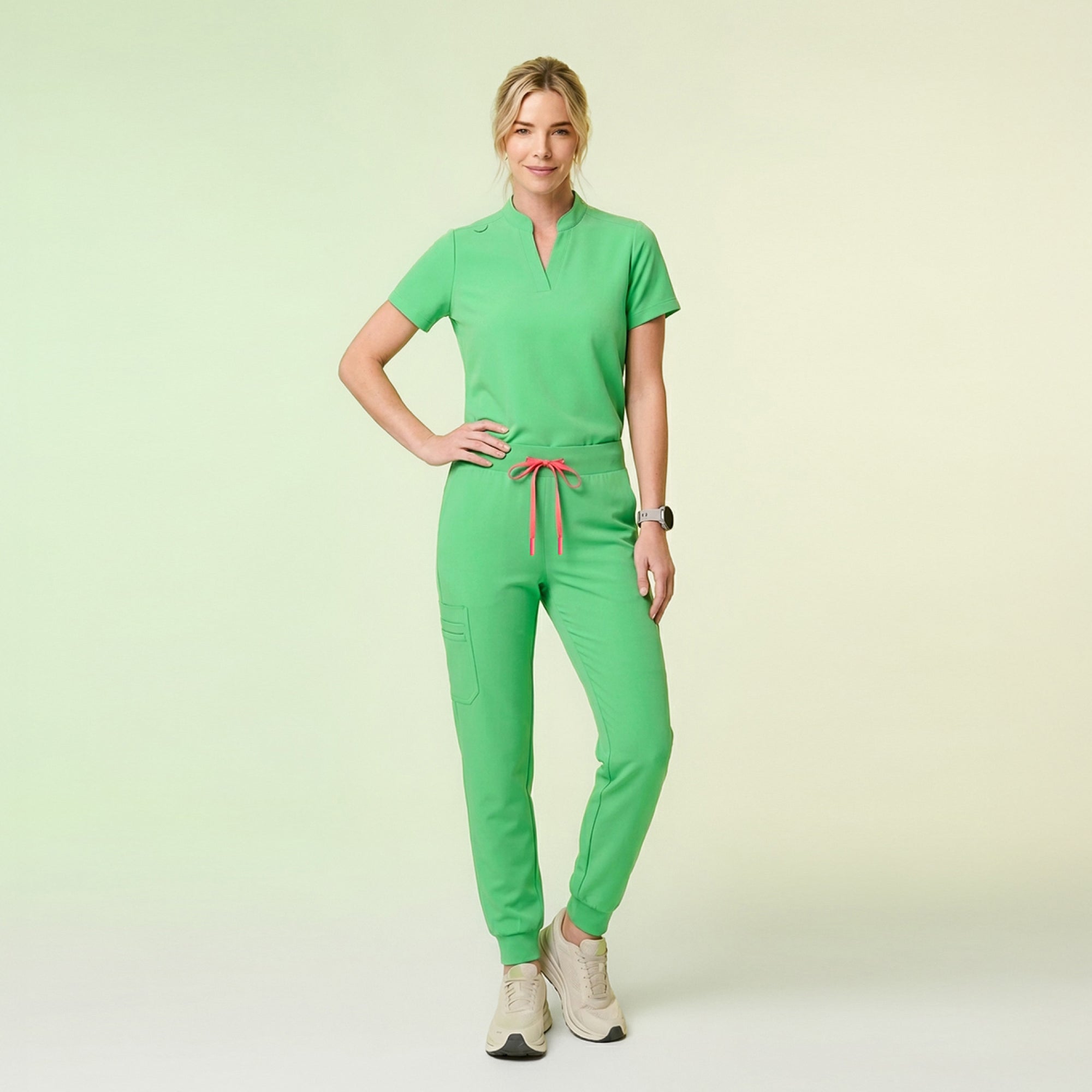 Zenir | Women's Soft Stretch Notched Scrub Top - Pistachio Green