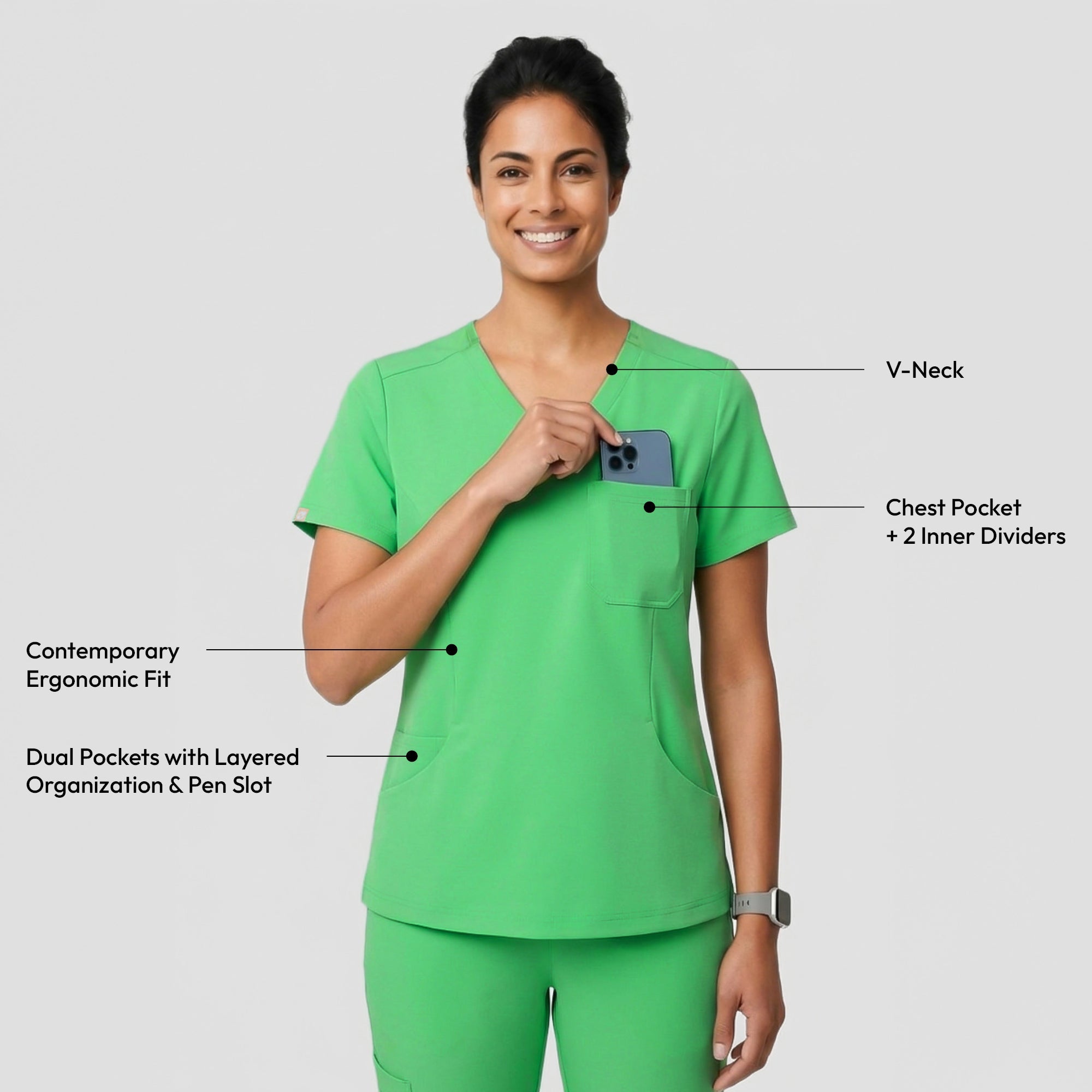 Zenir | Women's Soft Stretch Scrub Top - Pistachio Green