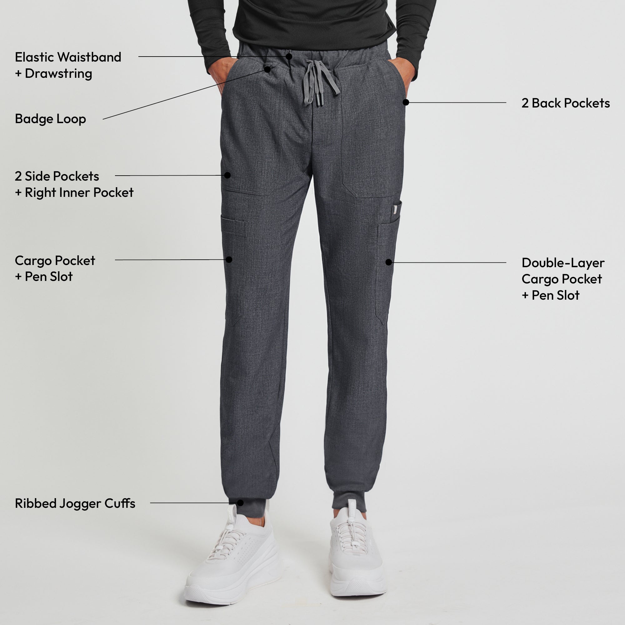 Zenir | Men's Essential 8-Pocket Jogger Scrub Pants - Charcoal Gray