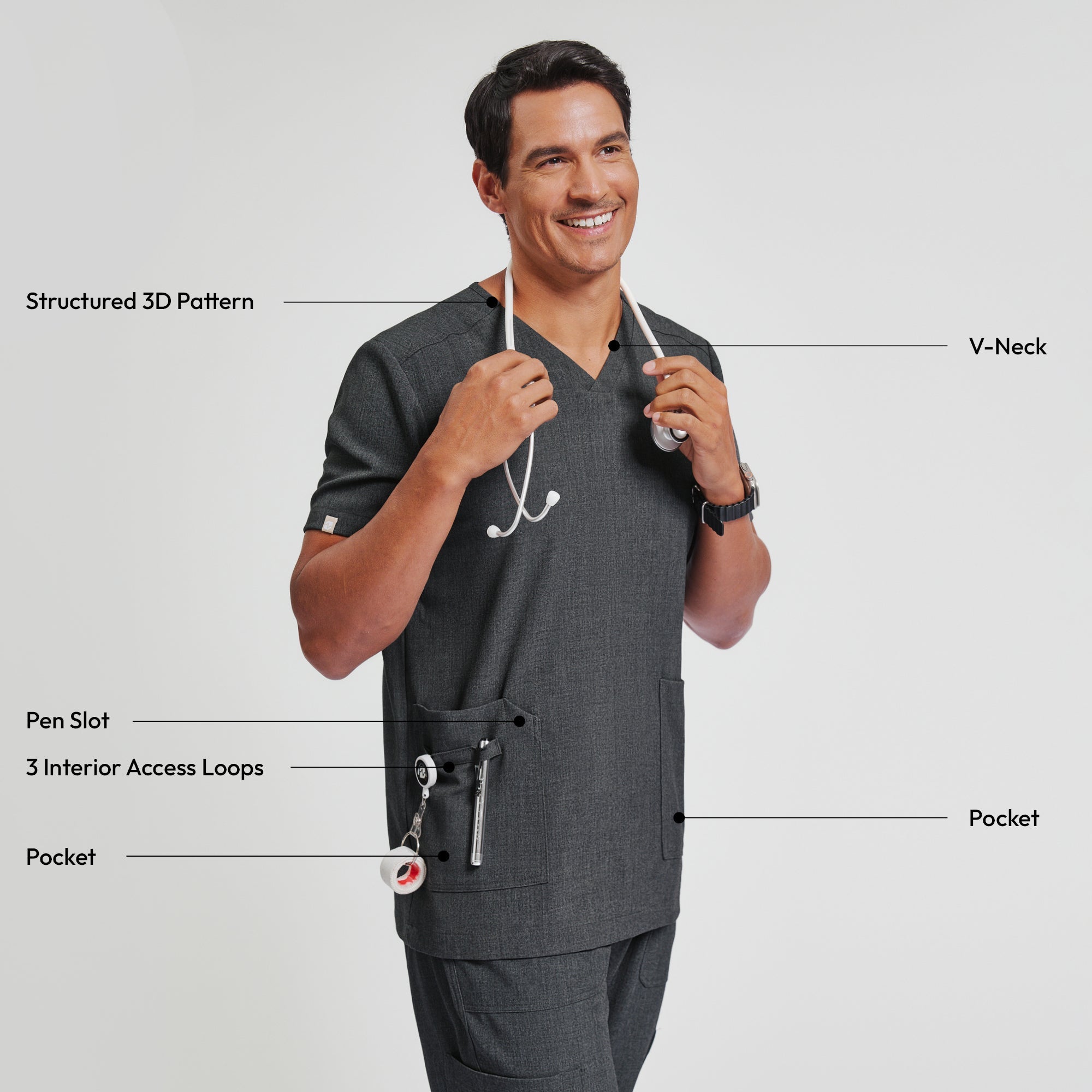 Zenir | Men's VersaPocket Scrub Top - Charcoal Gray