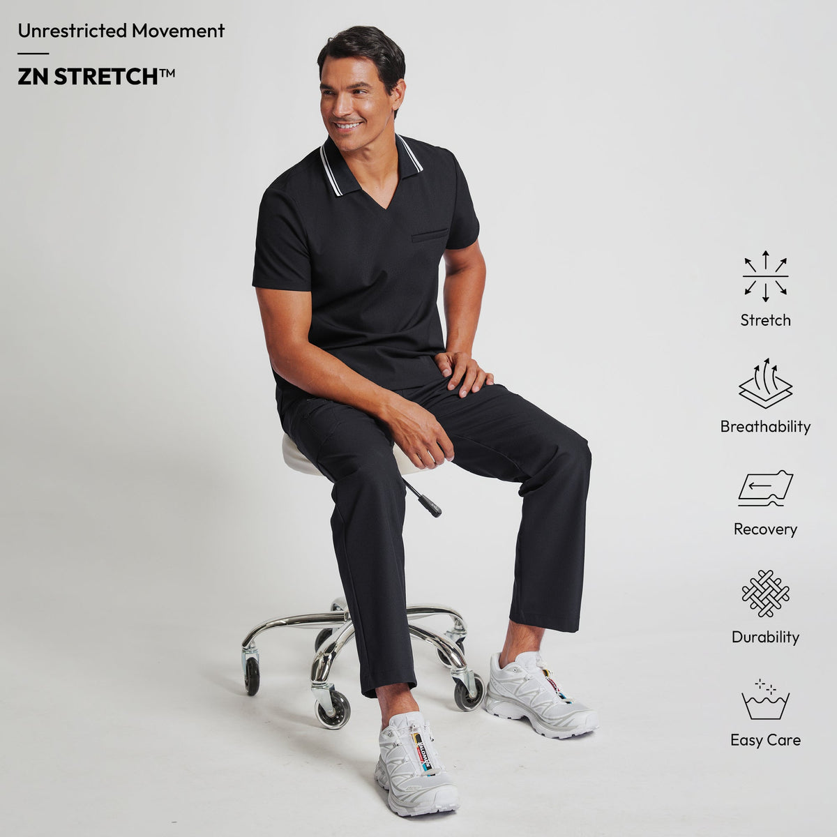 Zenir | Men's Performance Polo Scrub Top - Jet Black