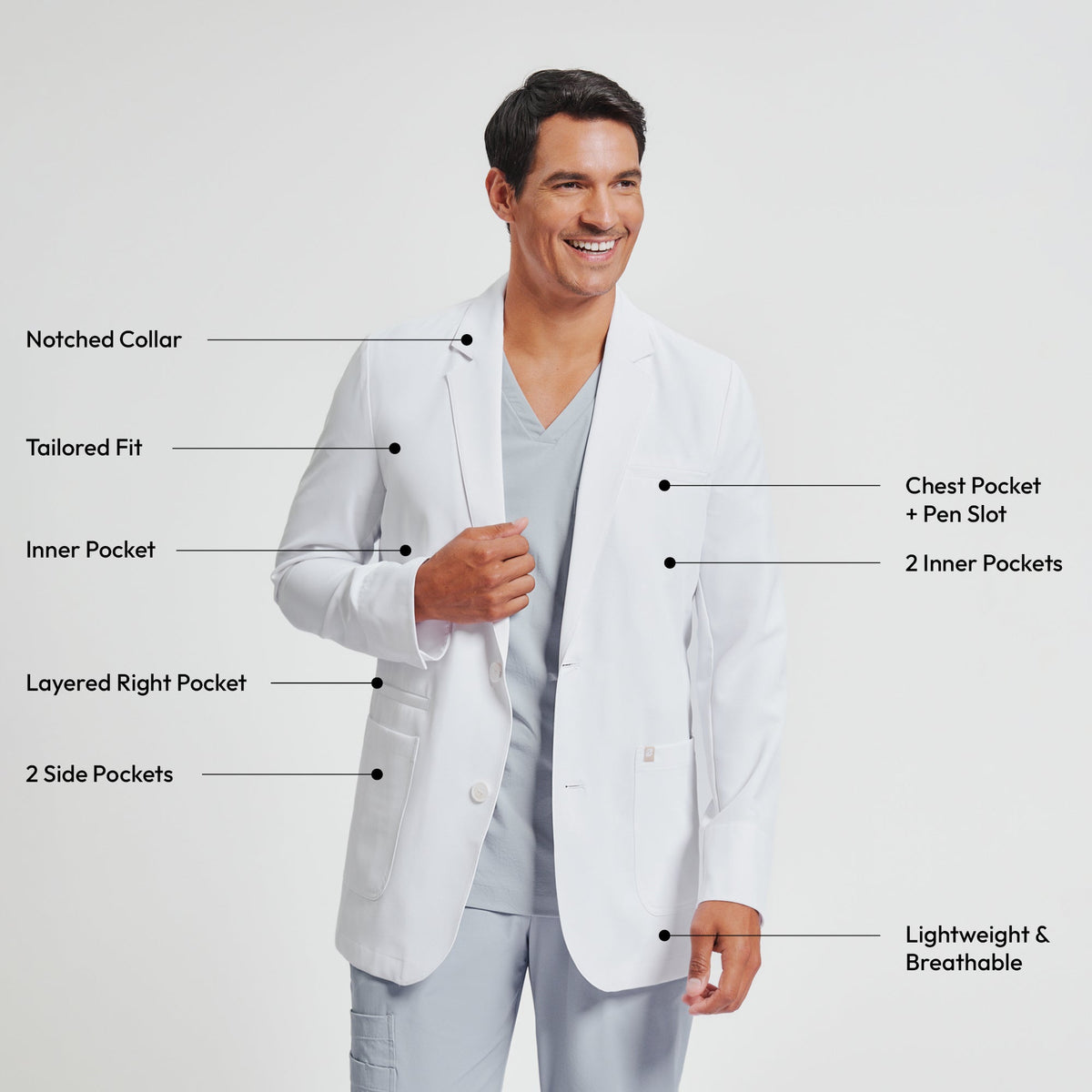 Zenir | Men's Utility Short Lab Coat LCM-102 - White