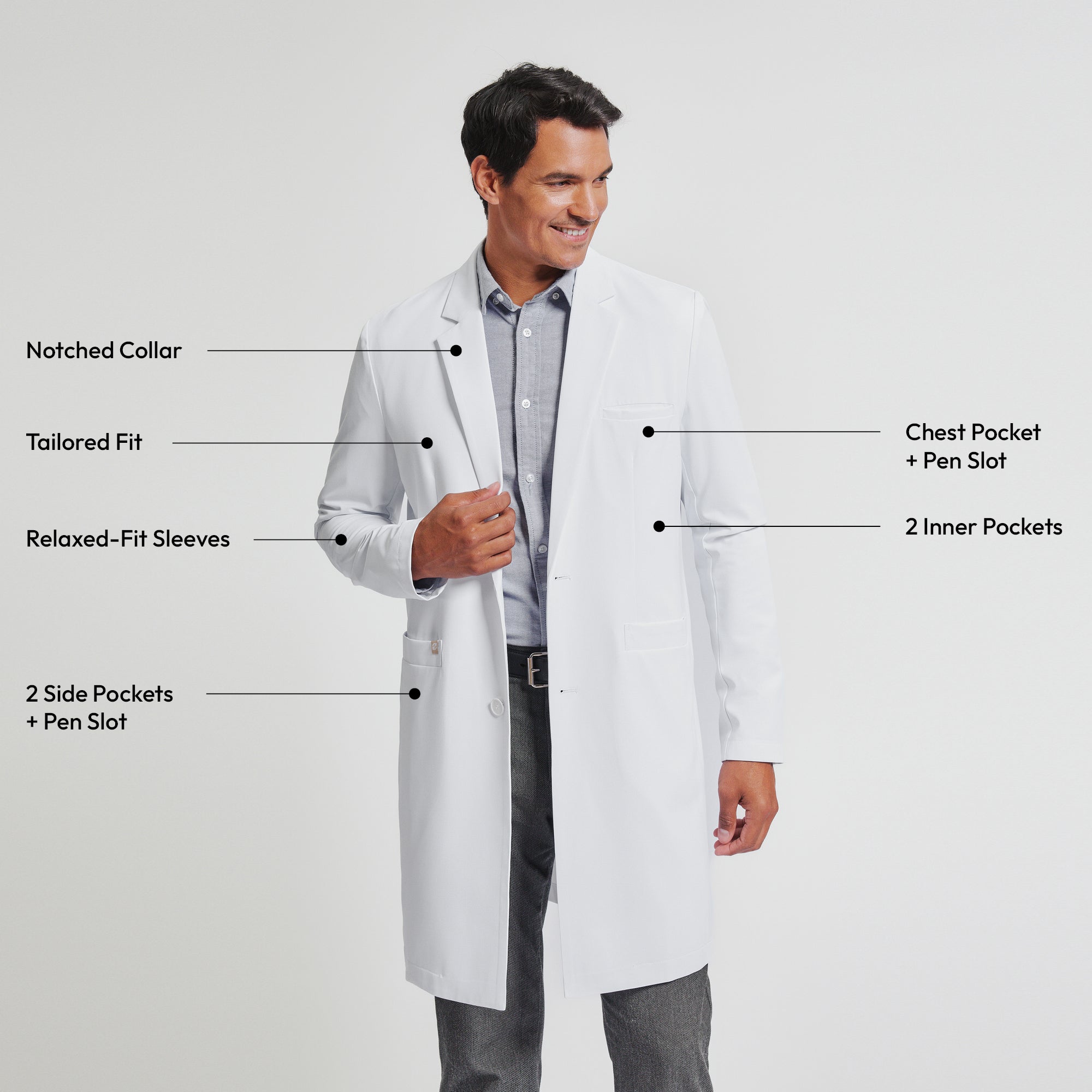 Zenir | Men's Professional Long Lab Coat LCM-303 - White