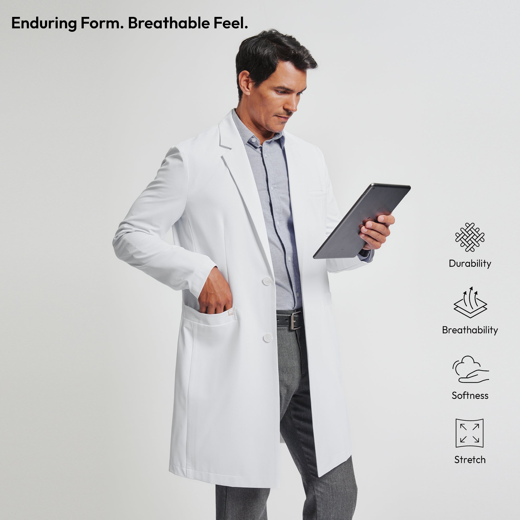 Zenir | Men's Professional Long Lab Coat LCM-303 - White