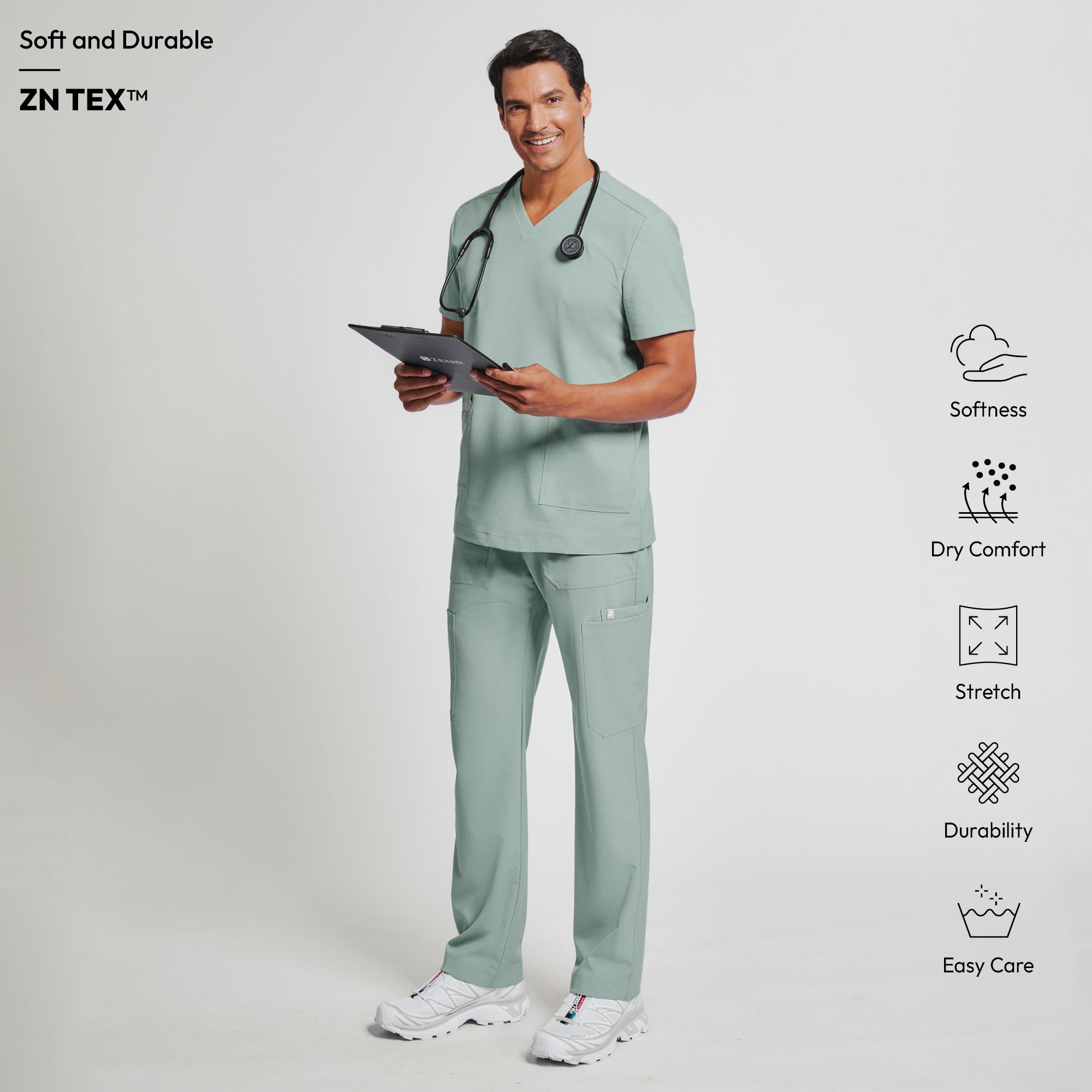 Zenir | Men's Essential 8-Pocket Straight Scrub Pants - Sage Green