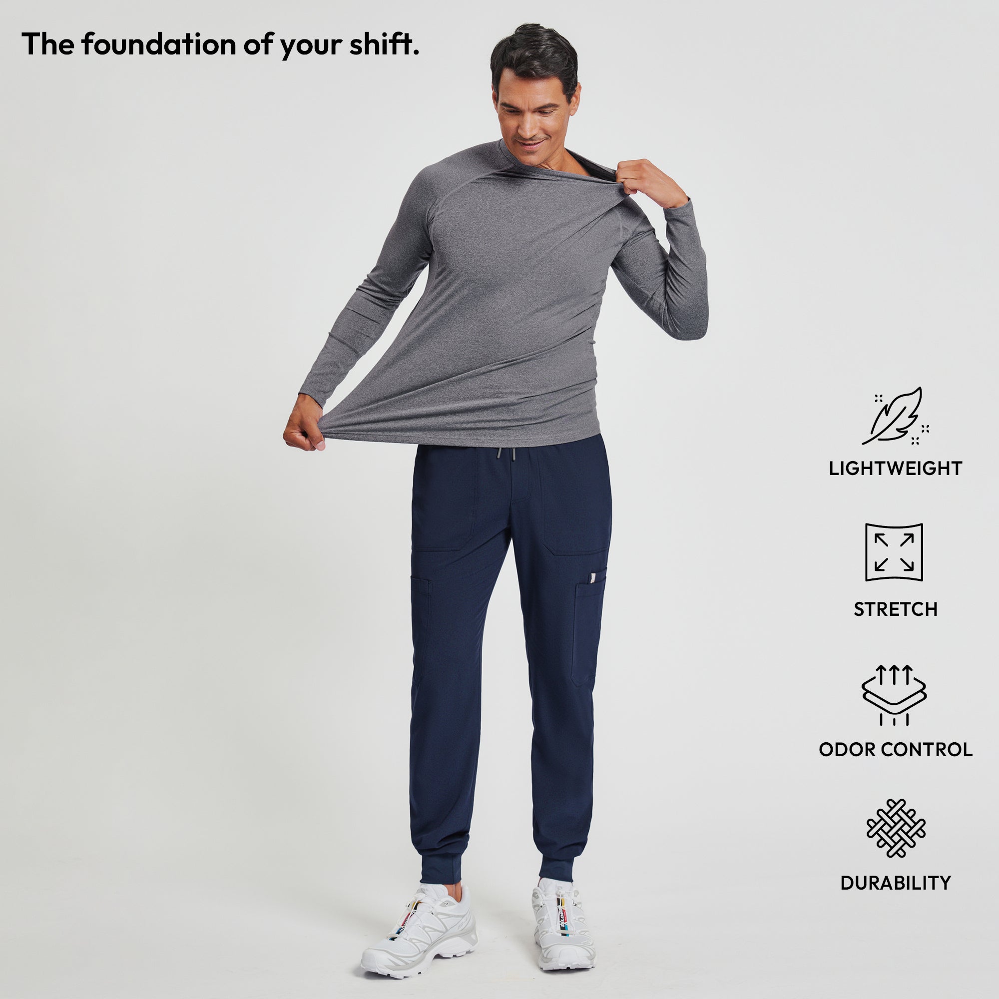 Zenir | Men's Essential Underscrub Top - Stone Gray
