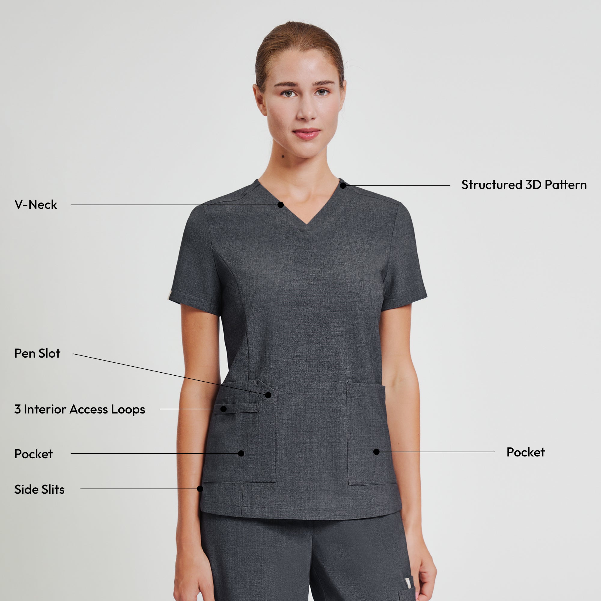 Zenir | Women's VersaPocket Scrub Top - Charcoal Gray