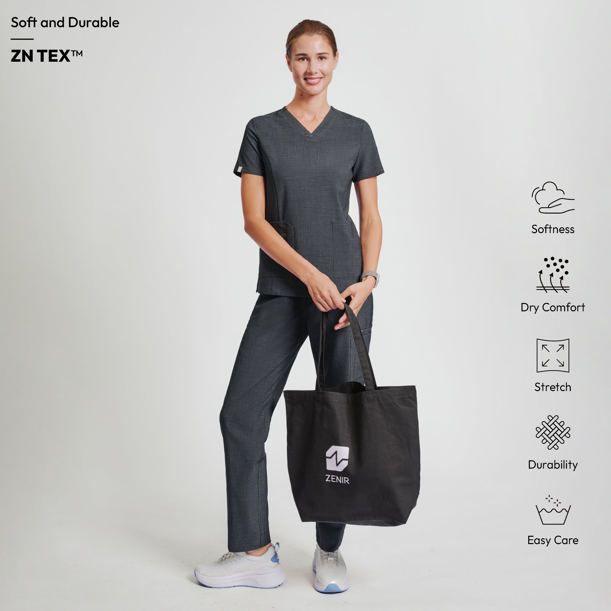 Zenir | Women's VersaPocket Scrub Top - Charcoal Gray