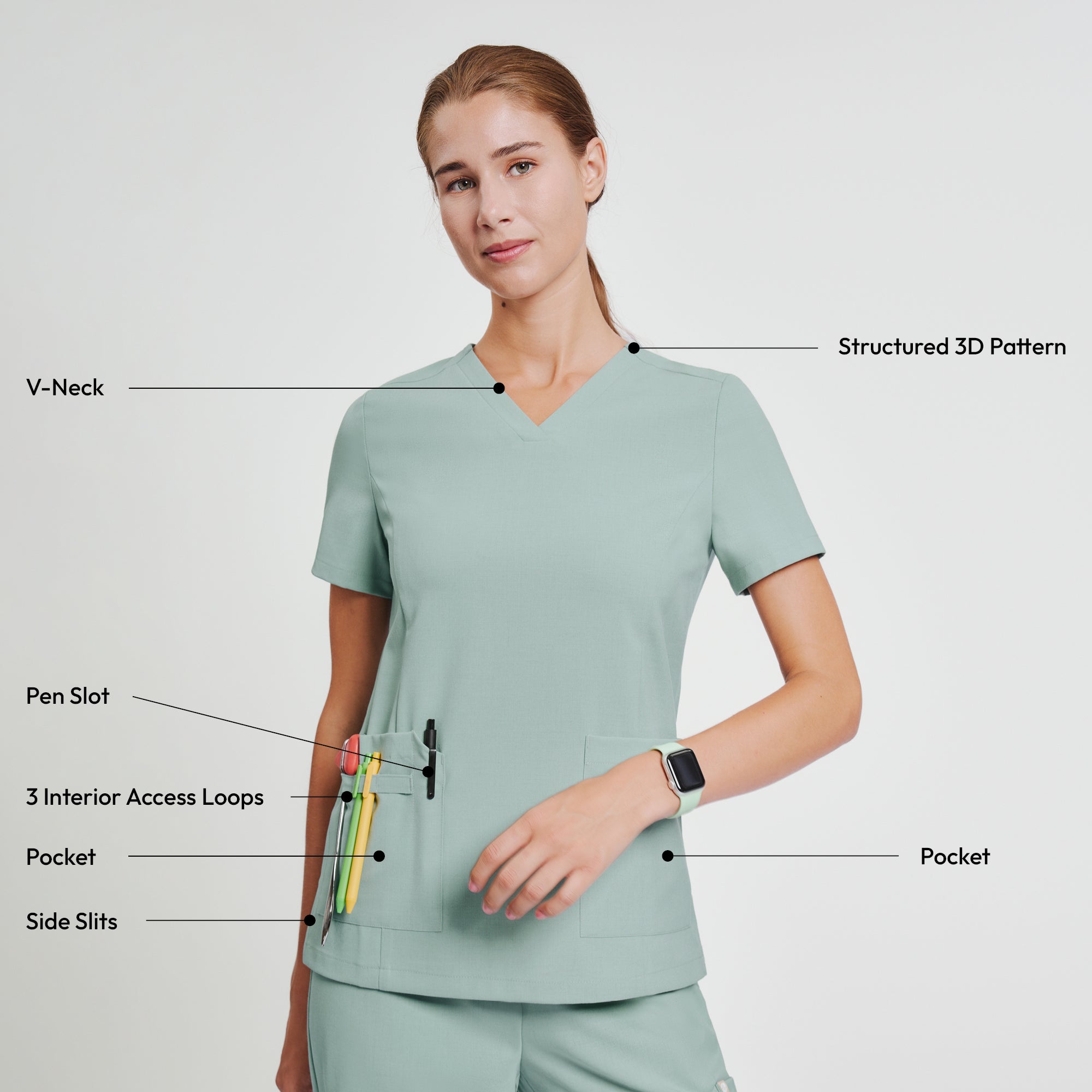 Zenir | Women's VersaPocket Scrub Top - Sage Green
