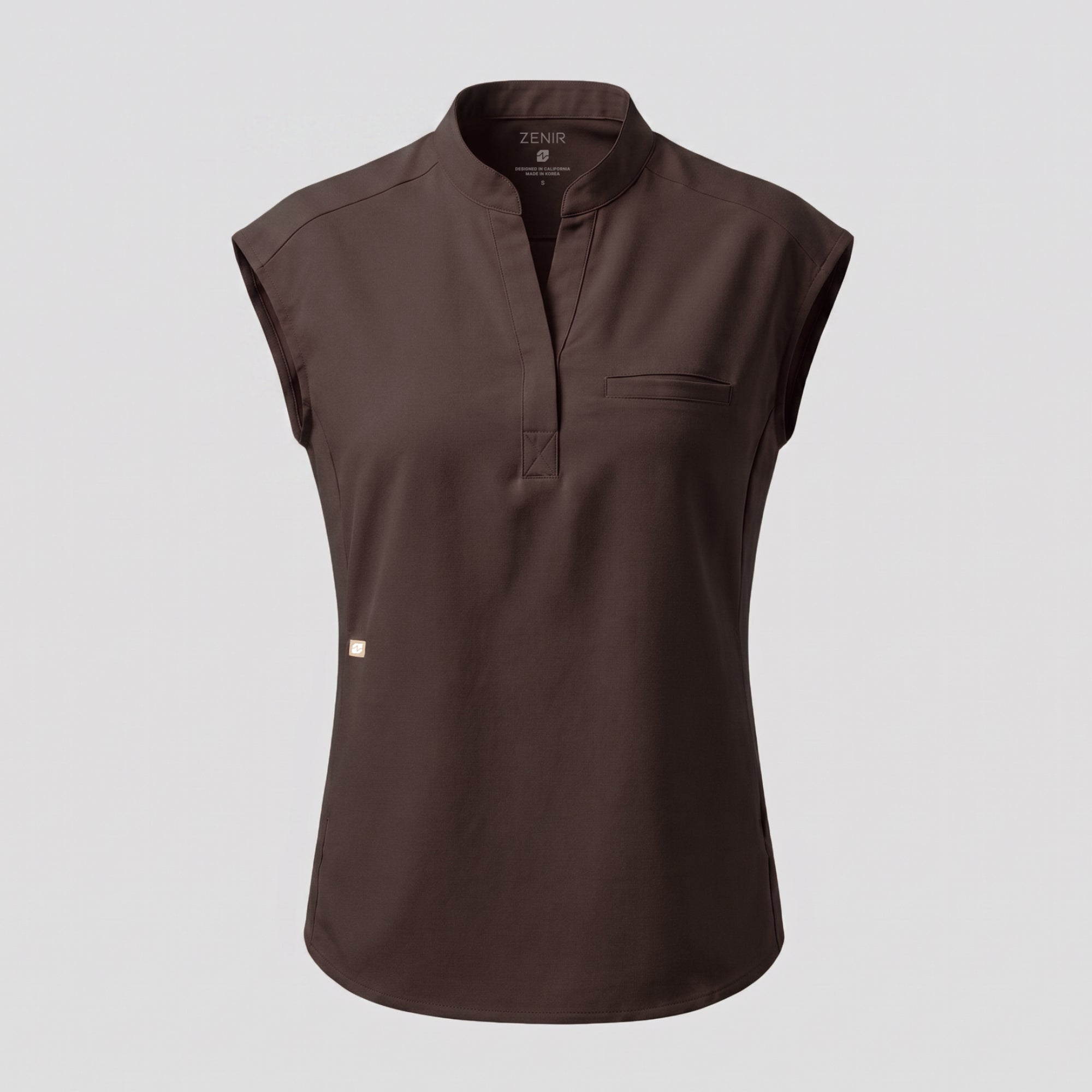Zenir | Women's Mandarin Collar Scrub Top - Brown