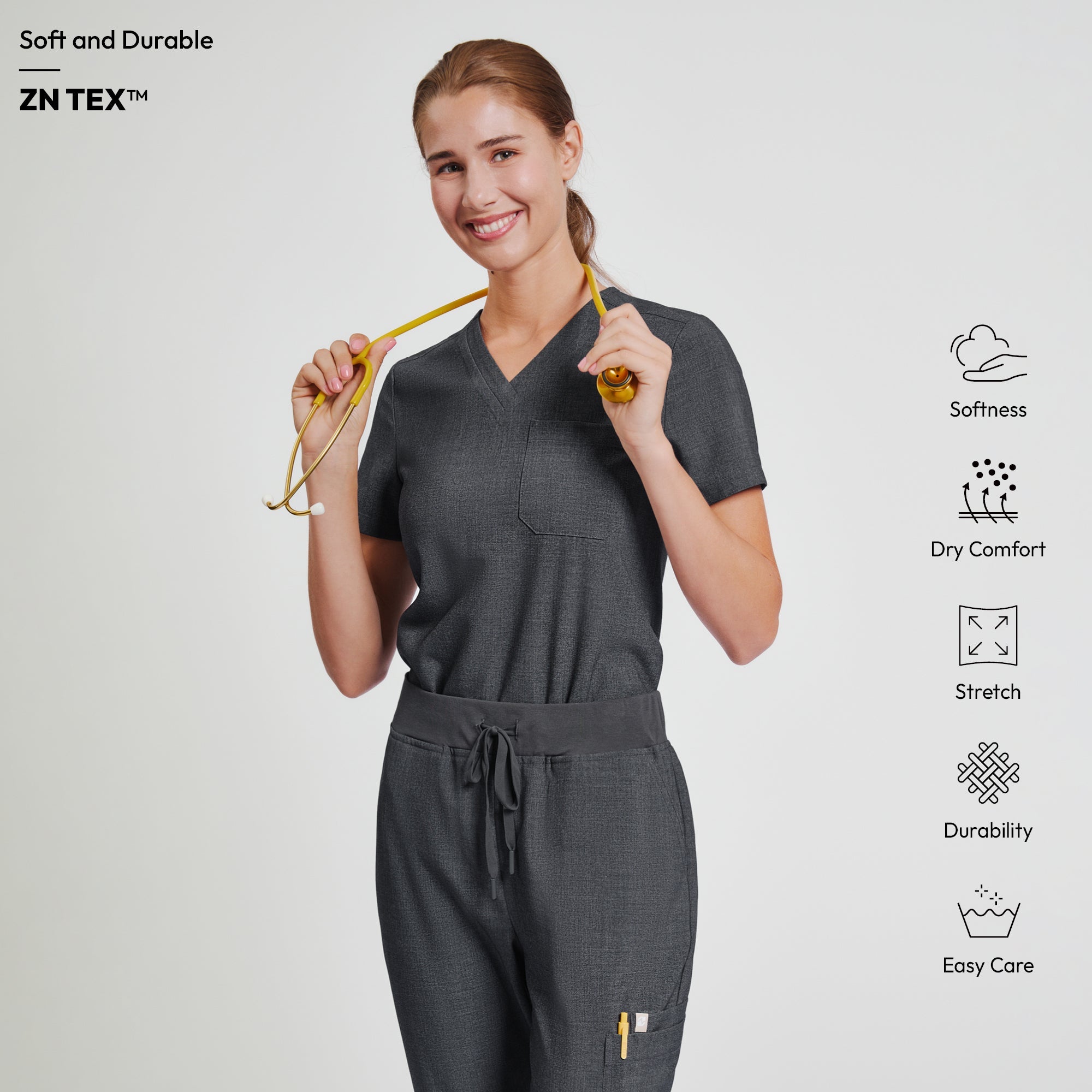 Zenir | Women's Core 3 Pocket Scrub Top - Charcoal Gray