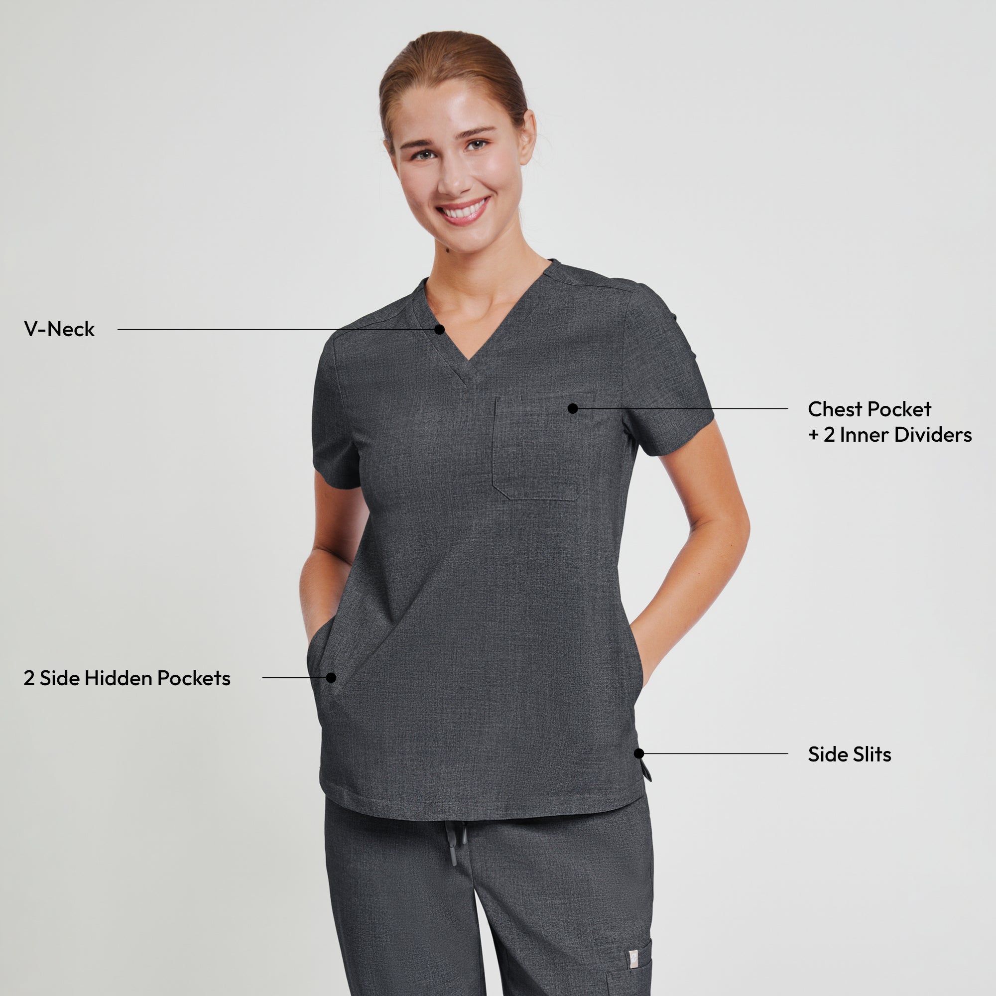 Zenir | Women's Core 3 Pocket Scrub Top - Charcoal Gray