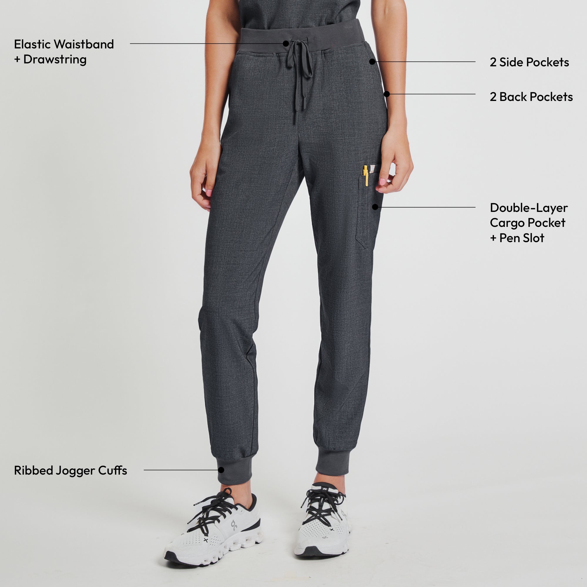 Zenir | Women's Easy-Fit Jogger Scrub Pants - Charcoal Gray