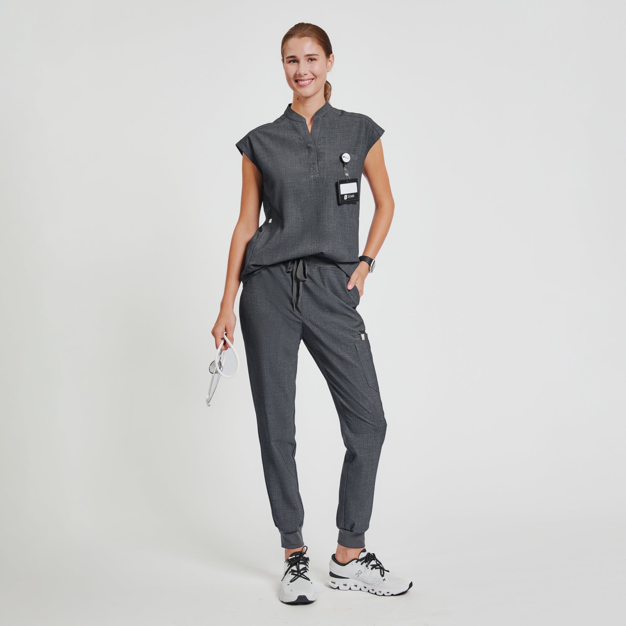 Zenir | Women's Easy-Fit Jogger Scrub Pants - Charcoal Gray
