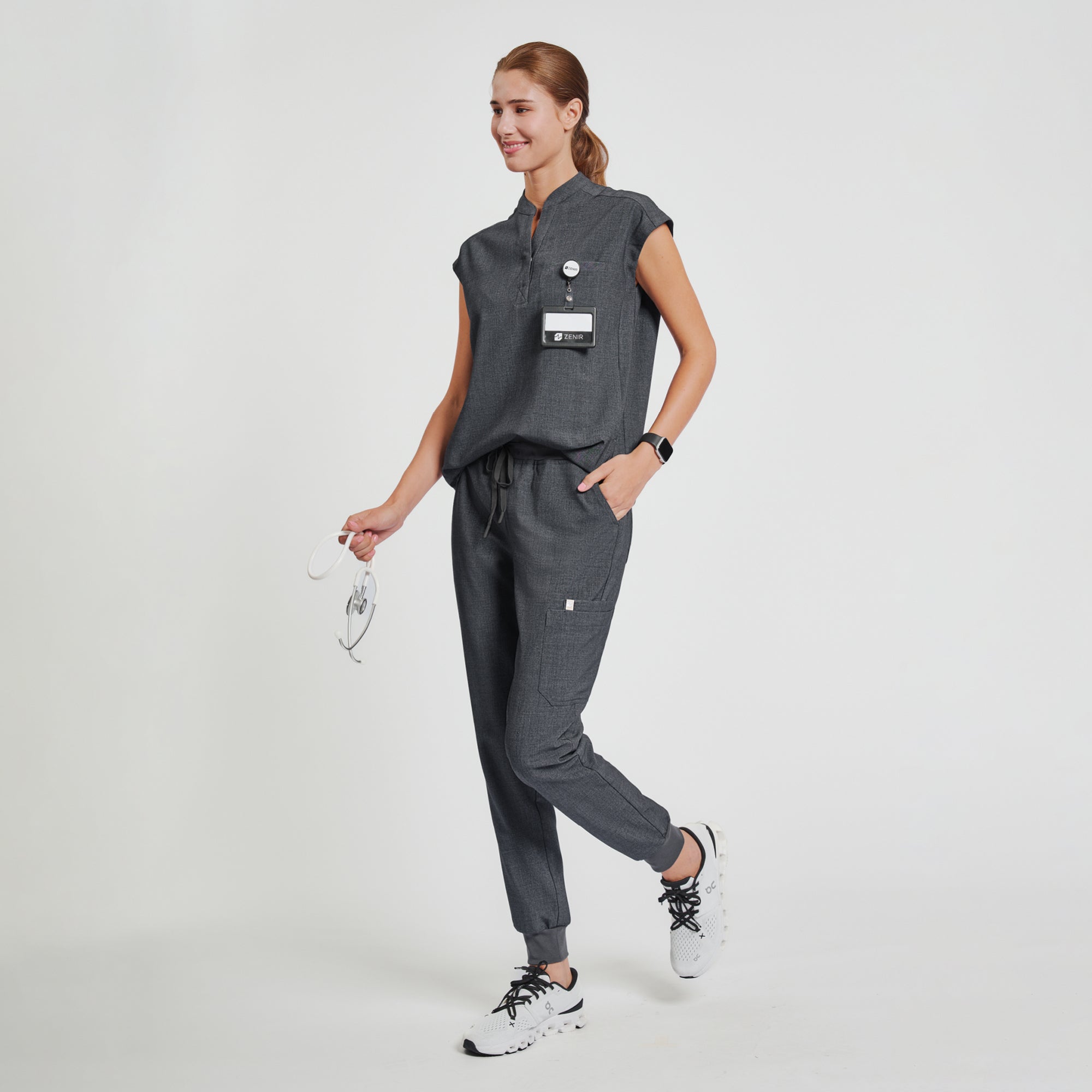 Zenir | Women's Easy-Fit Jogger Scrub Pants - Charcoal Gray