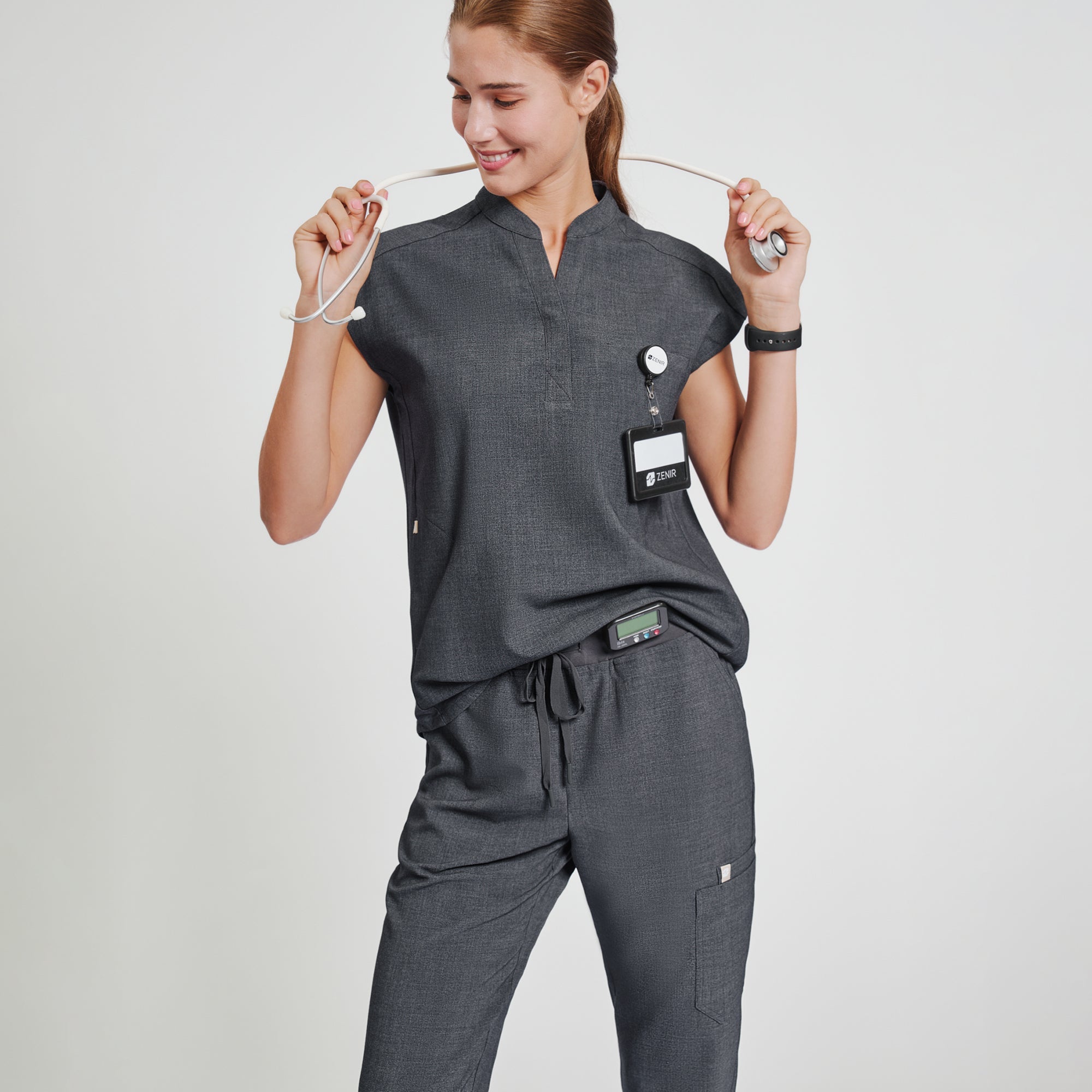 Zenir | Women's Easy-Fit Jogger Scrub Pants - Charcoal Gray