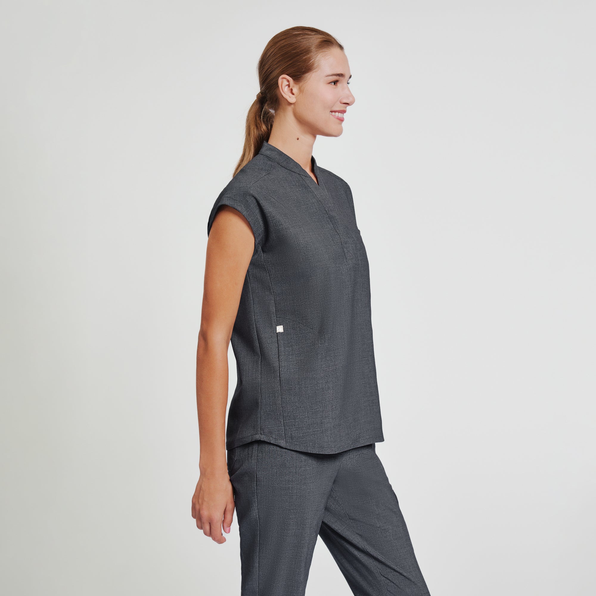 Zenir | Women's Mandarin Collar Scrub Top - Charcoal Gray