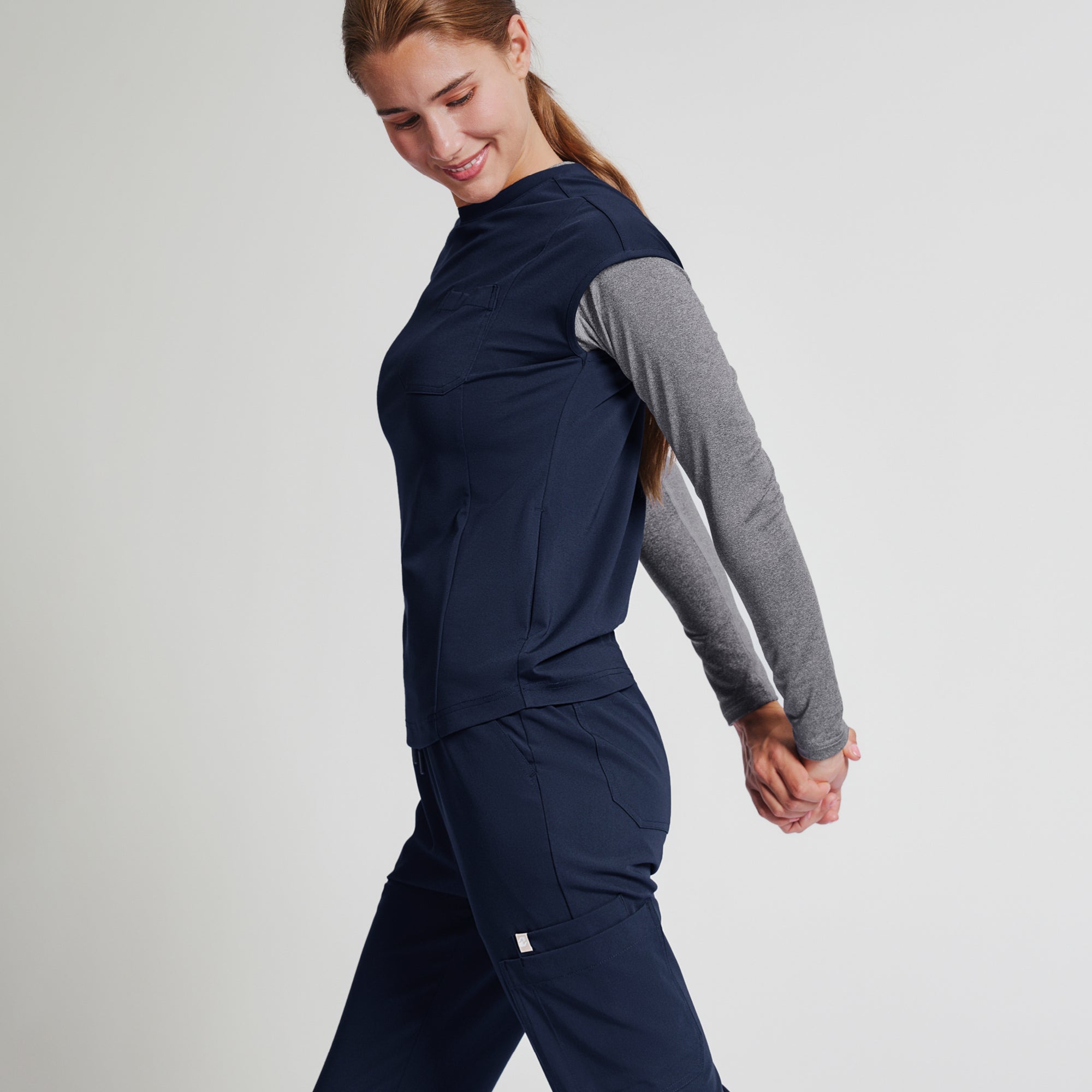 Zenir | Women's Essential Underscrub Top - Stone Gray