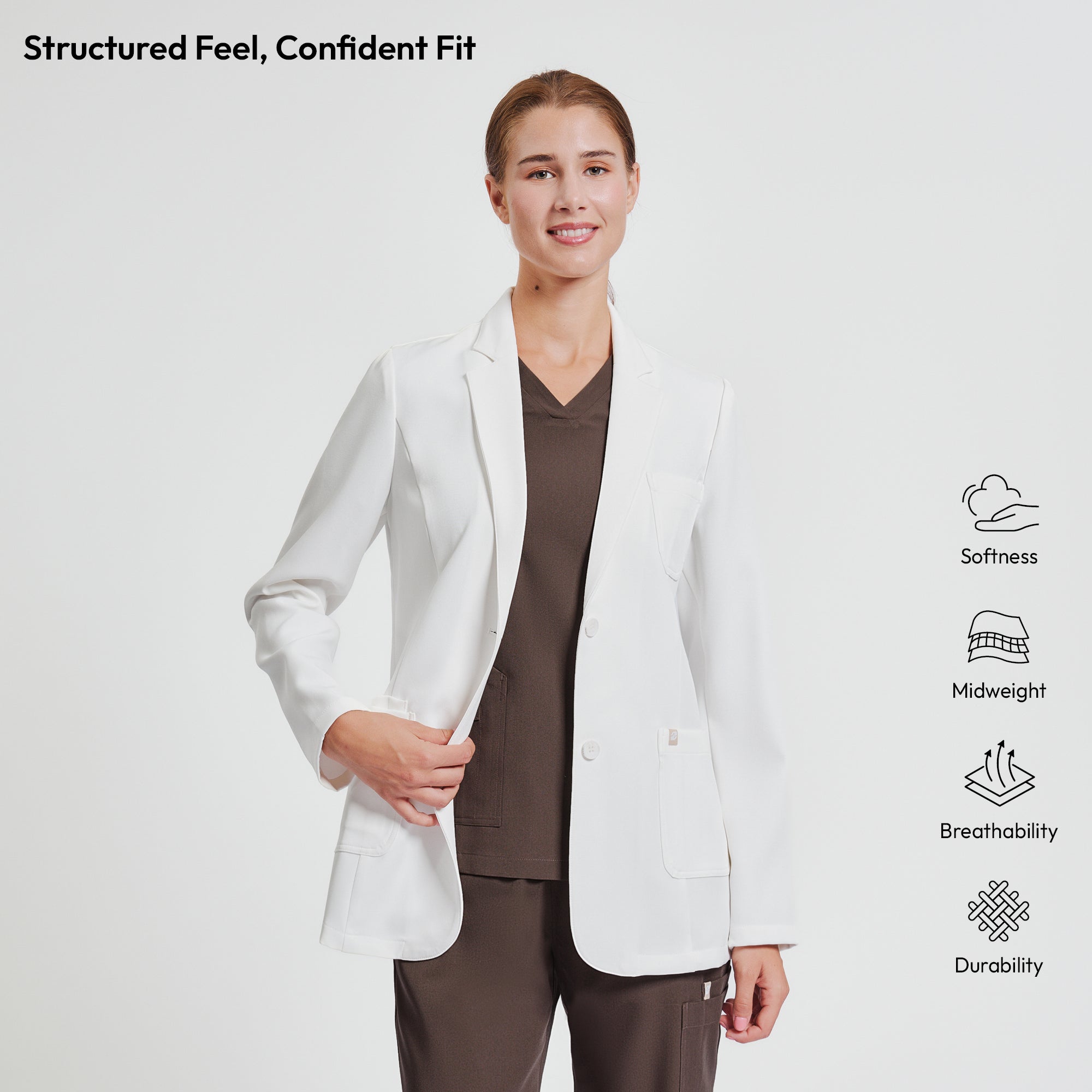 Zenir | Structured Classic Short Lab Coat LCW-201 - Ivory White